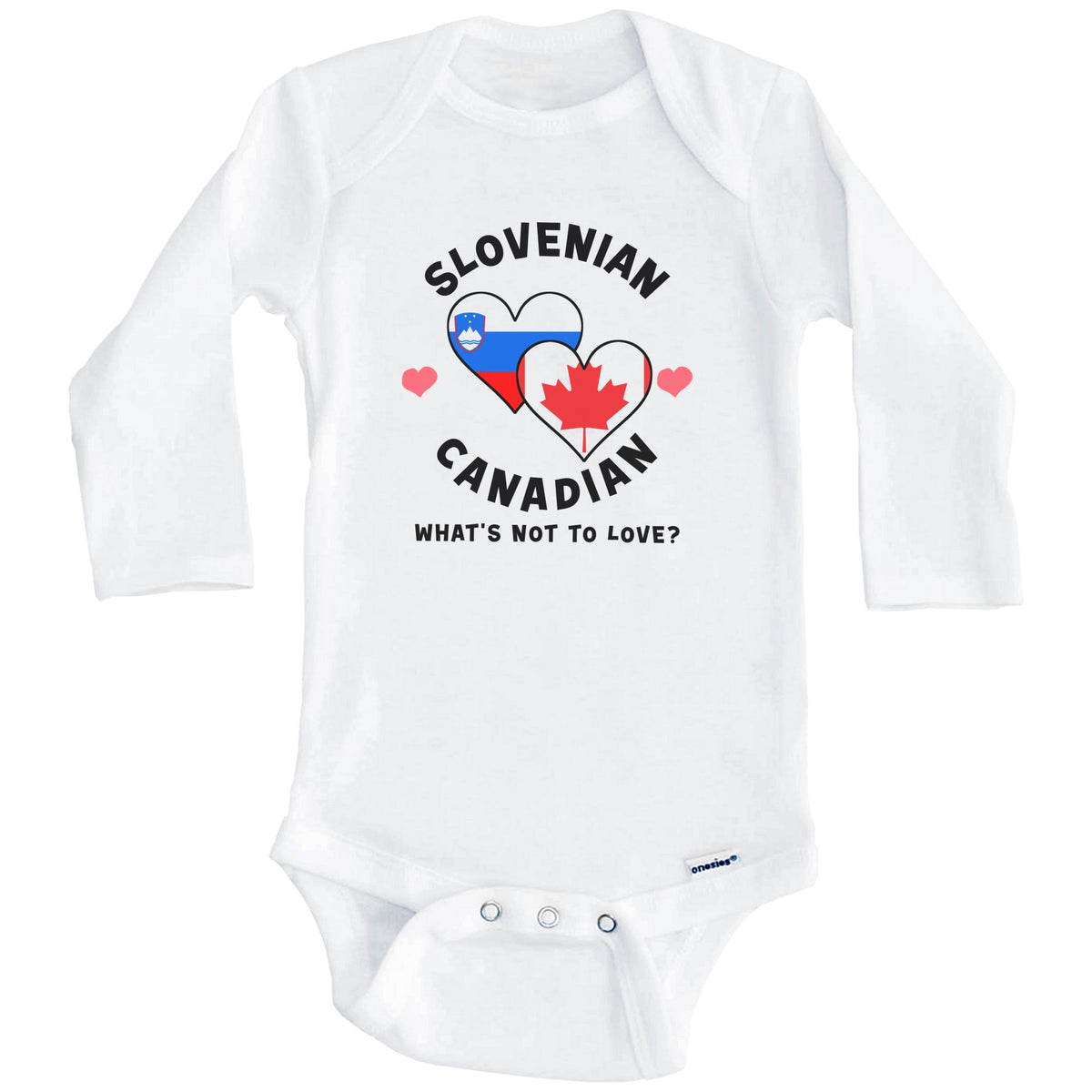 Slovenian Canadian What's Not To Love Heart Flags Baby Bodysuit (Long Sleeves)