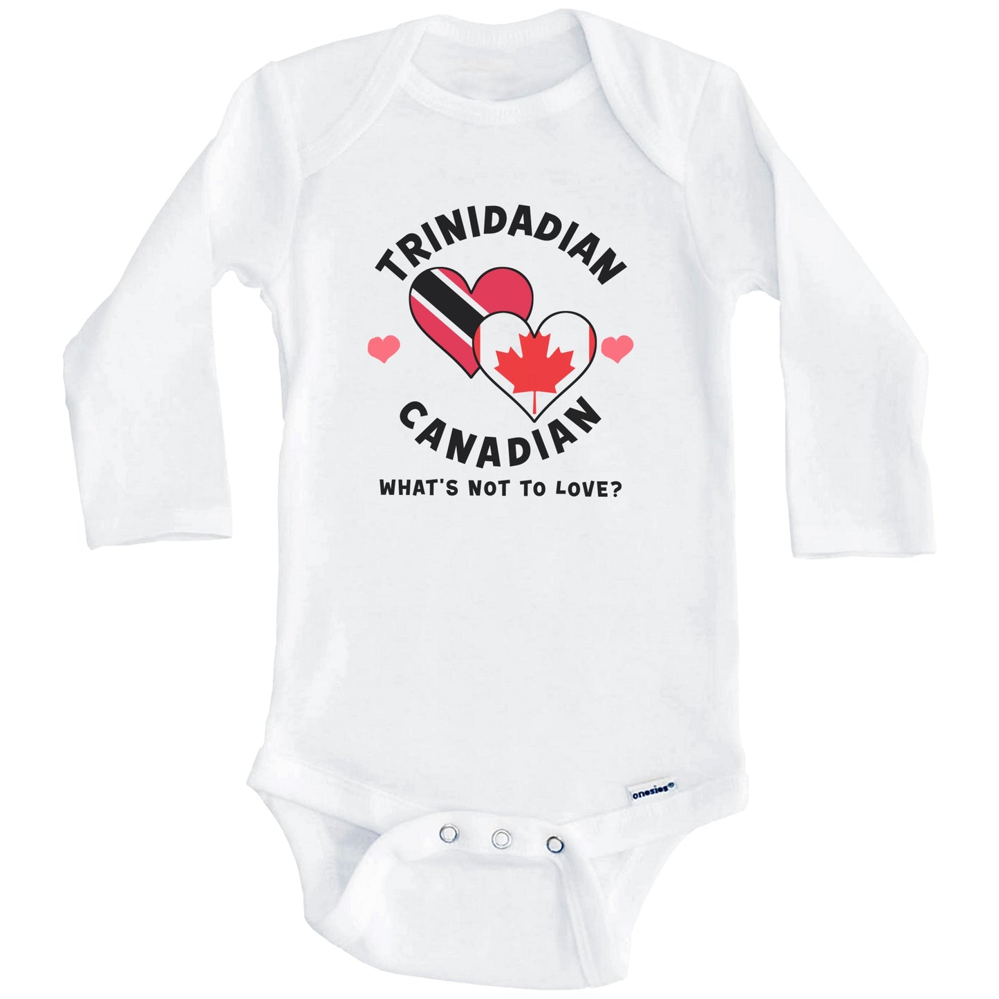 Trinidadian Canadian What's Not To Love Heart Flags Baby Bodysuit (Long Sleeves)