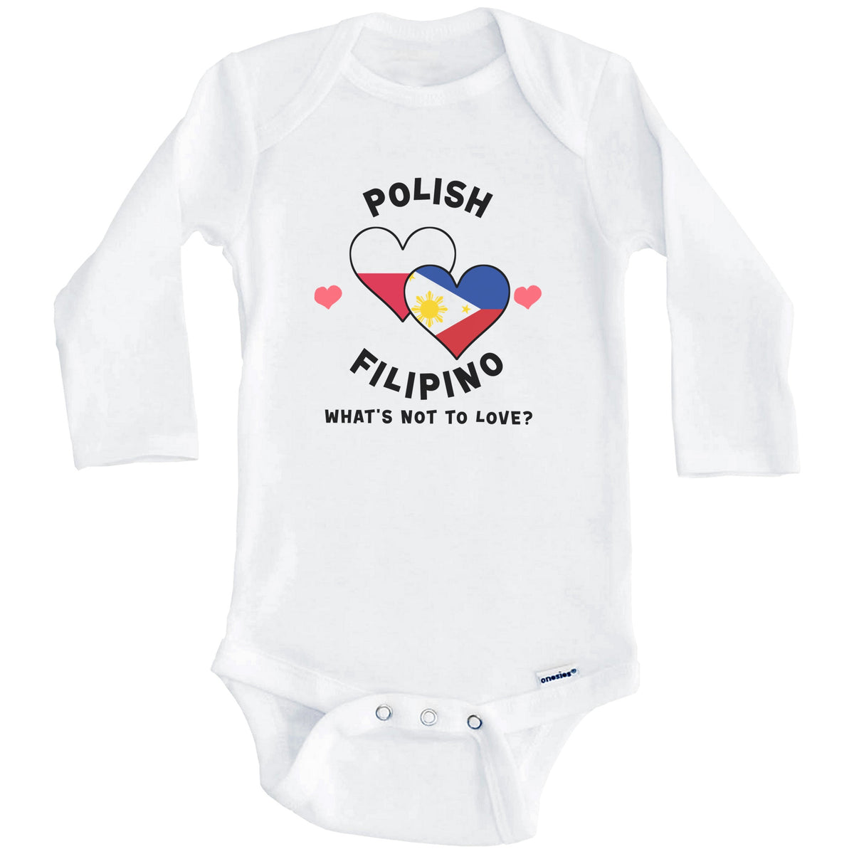 Polish Filipino What's Not To Love Heart Flags Baby Bodysuit (Long Sleeves)