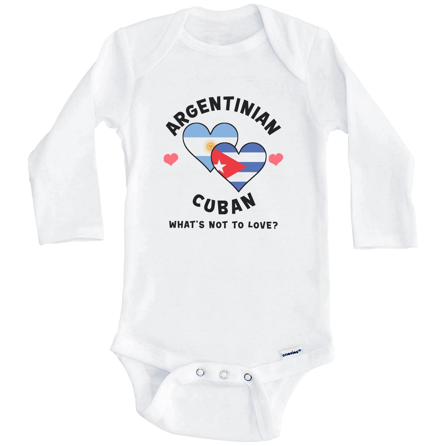 Argentinian Cuban What's Not To Love Heart Flags Baby Bodysuit (Long Sleeves)
