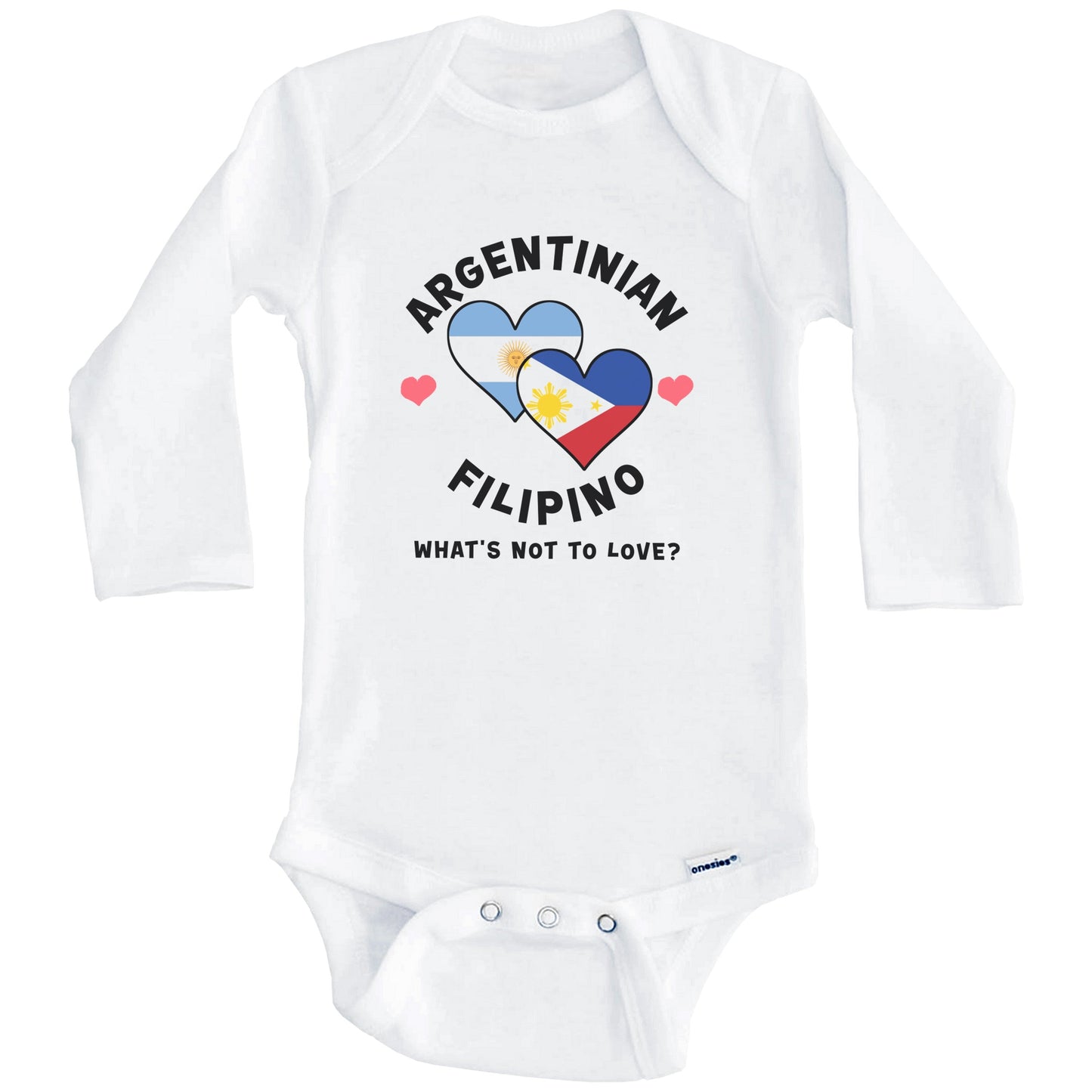 Argentinian Filipino What's Not To Love Heart Flags Baby Bodysuit (Long Sleeves)