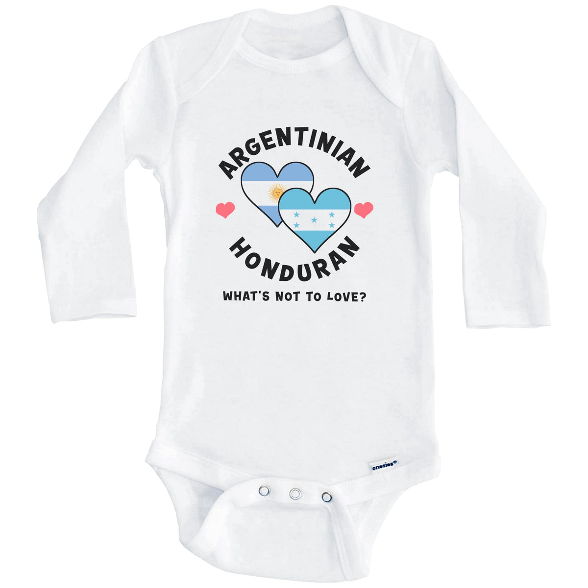 Argentinian Honduran What's Not To Love Heart Flags Baby Bodysuit (Long Sleeves)