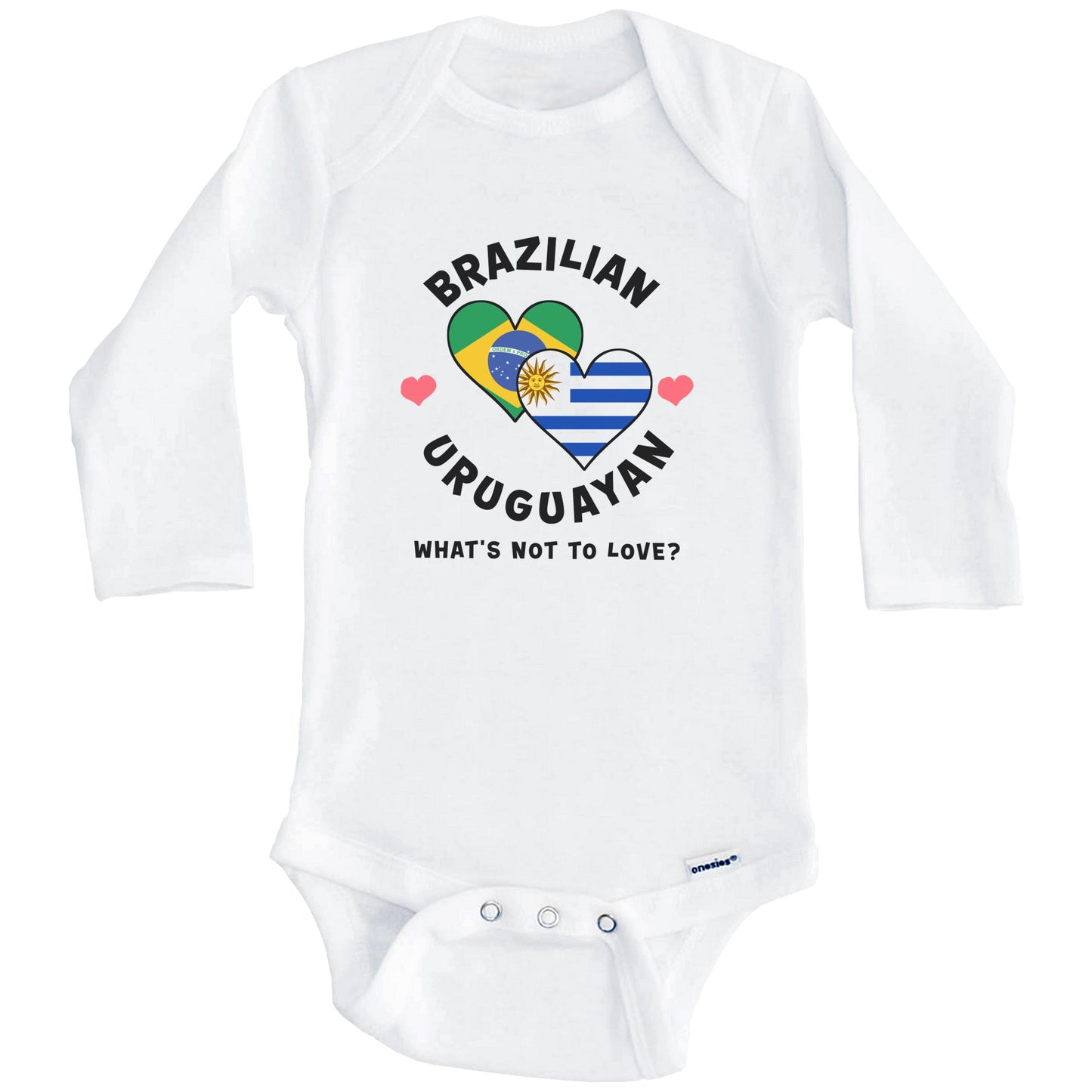 Brazilian Uruguayan What's Not To Love Heart Flags Baby Bodysuit (Long Sleeves)