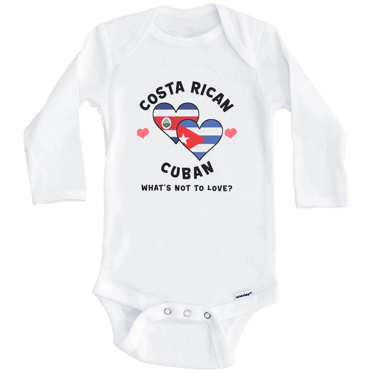 Costa Rican Cuban What's Not To Love Heart Flags Baby Bodysuit (Long Sleeves)