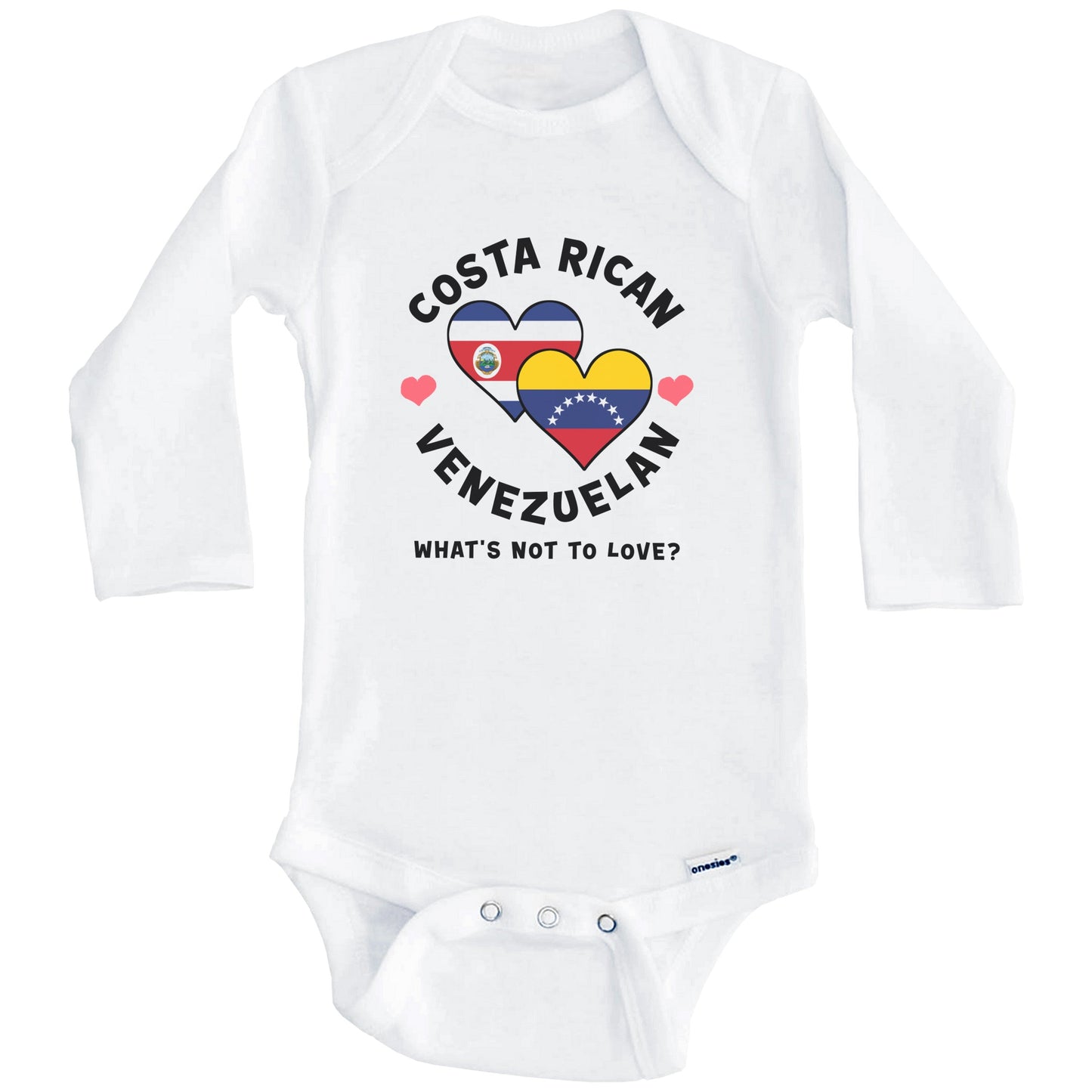 Costa Rican Venezuelan What's Not To Love Heart Flags Baby Bodysuit (Long Sleeves)
