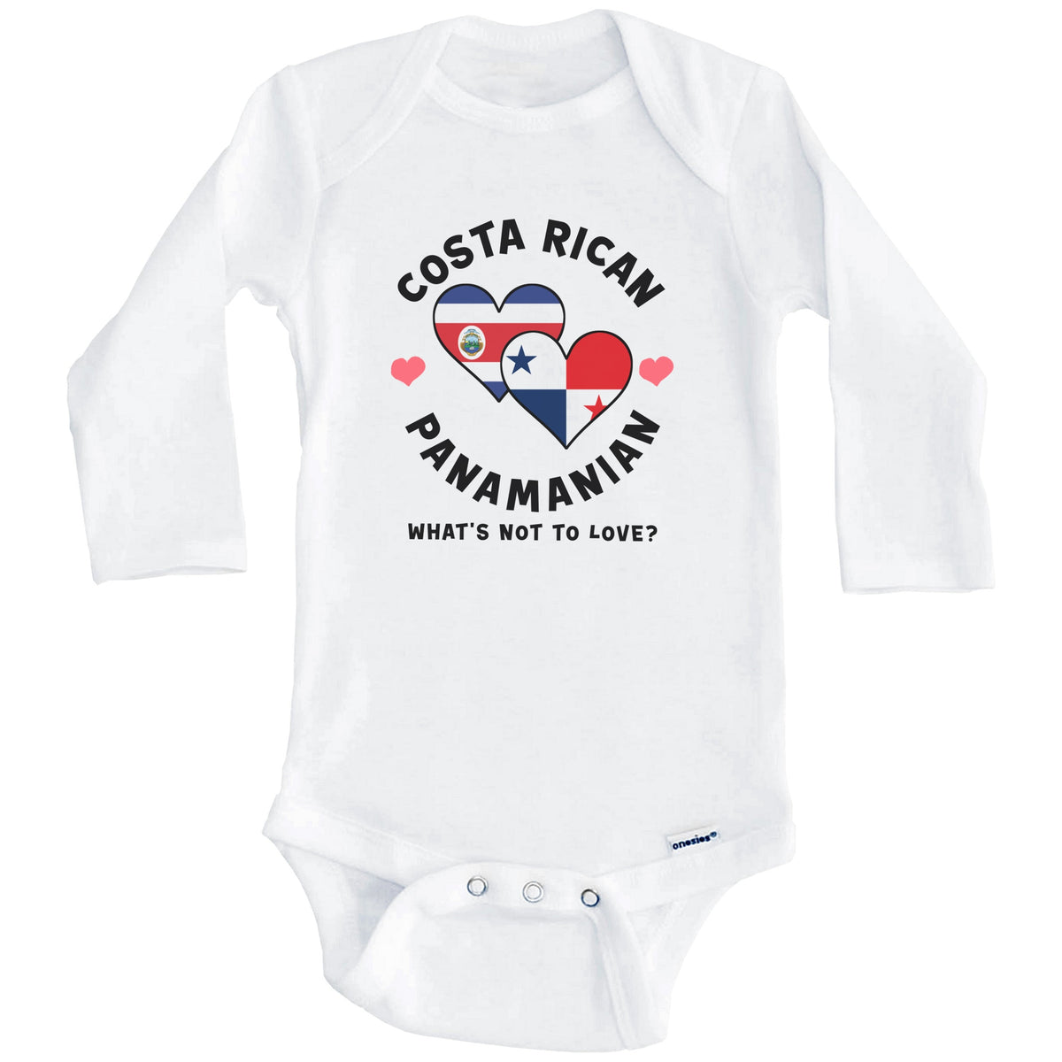 Costa Rican Panamanian What's Not To Love Heart Flags Baby Bodysuit (Long Sleeves)