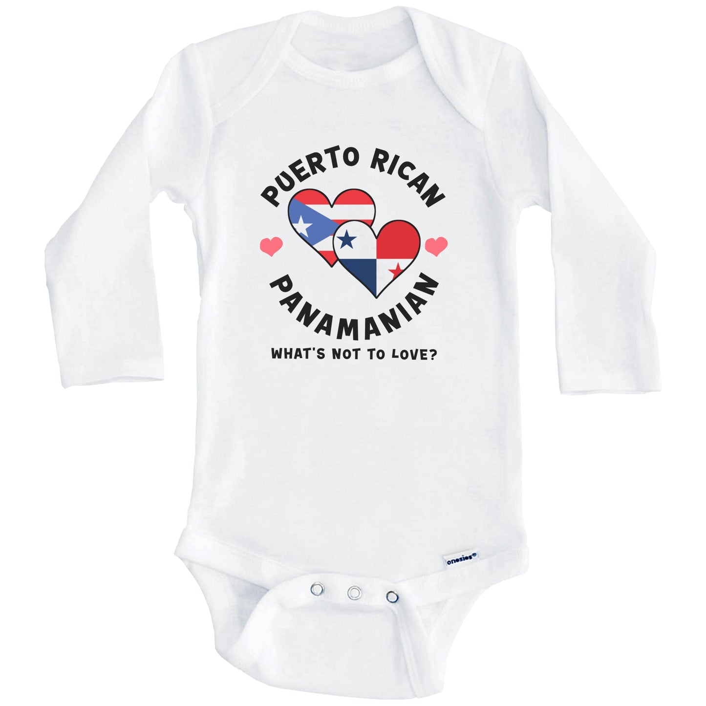 Puerto Rican Panamanian What's Not To Love Heart Flags Baby Bodysuit (Long Sleeves)