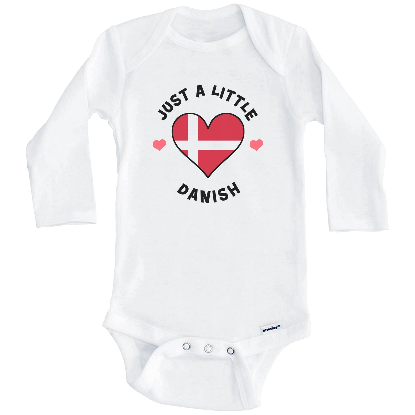 Danish Flag Heart Just A Little Danish Denmark Baby Bodysuit (Long Sleeves)