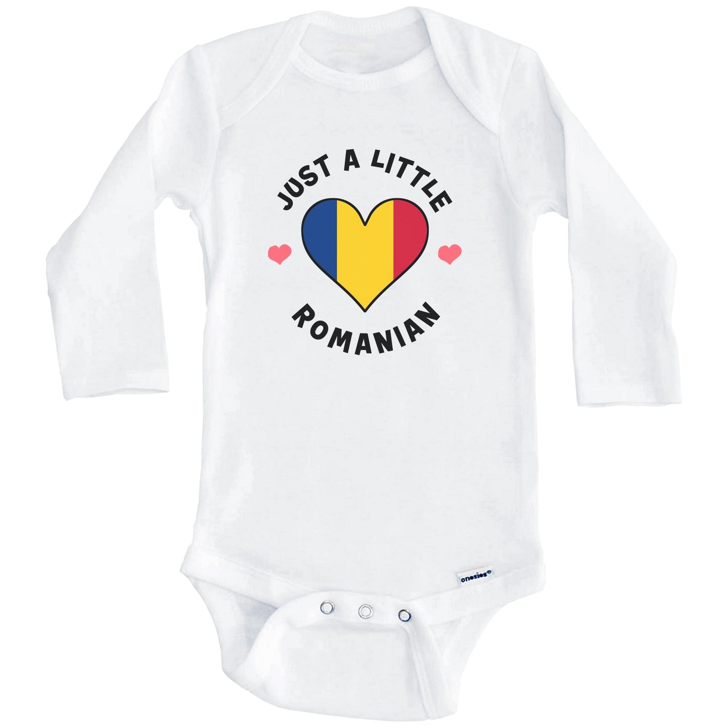 Romanian Flag Heart Just A Little Romanian Romania Baby Bodysuit (Long Sleeves)