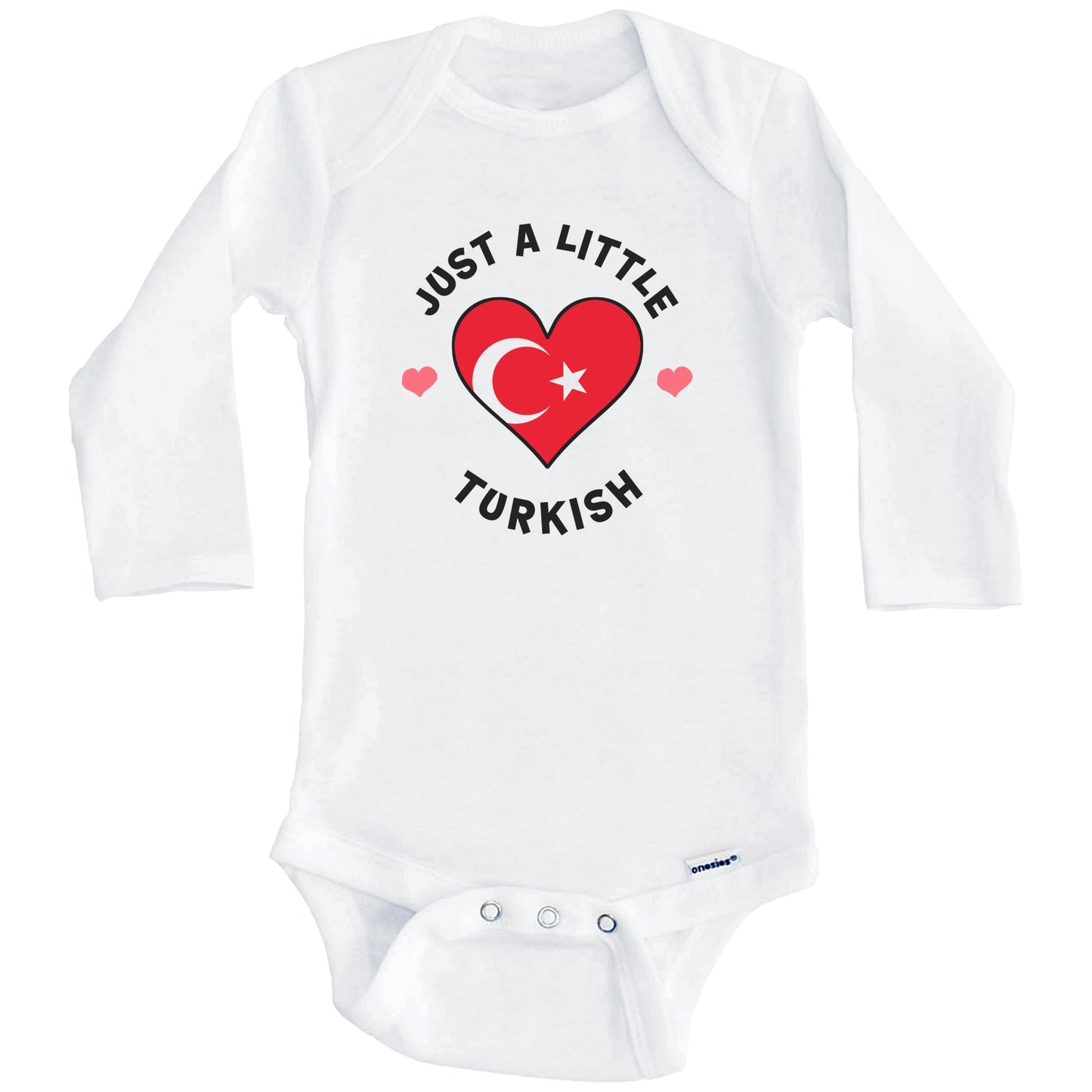 Turkish Flag Heart Just A Little Turkish Turkey Baby Bodysuit (Long Sleeves)