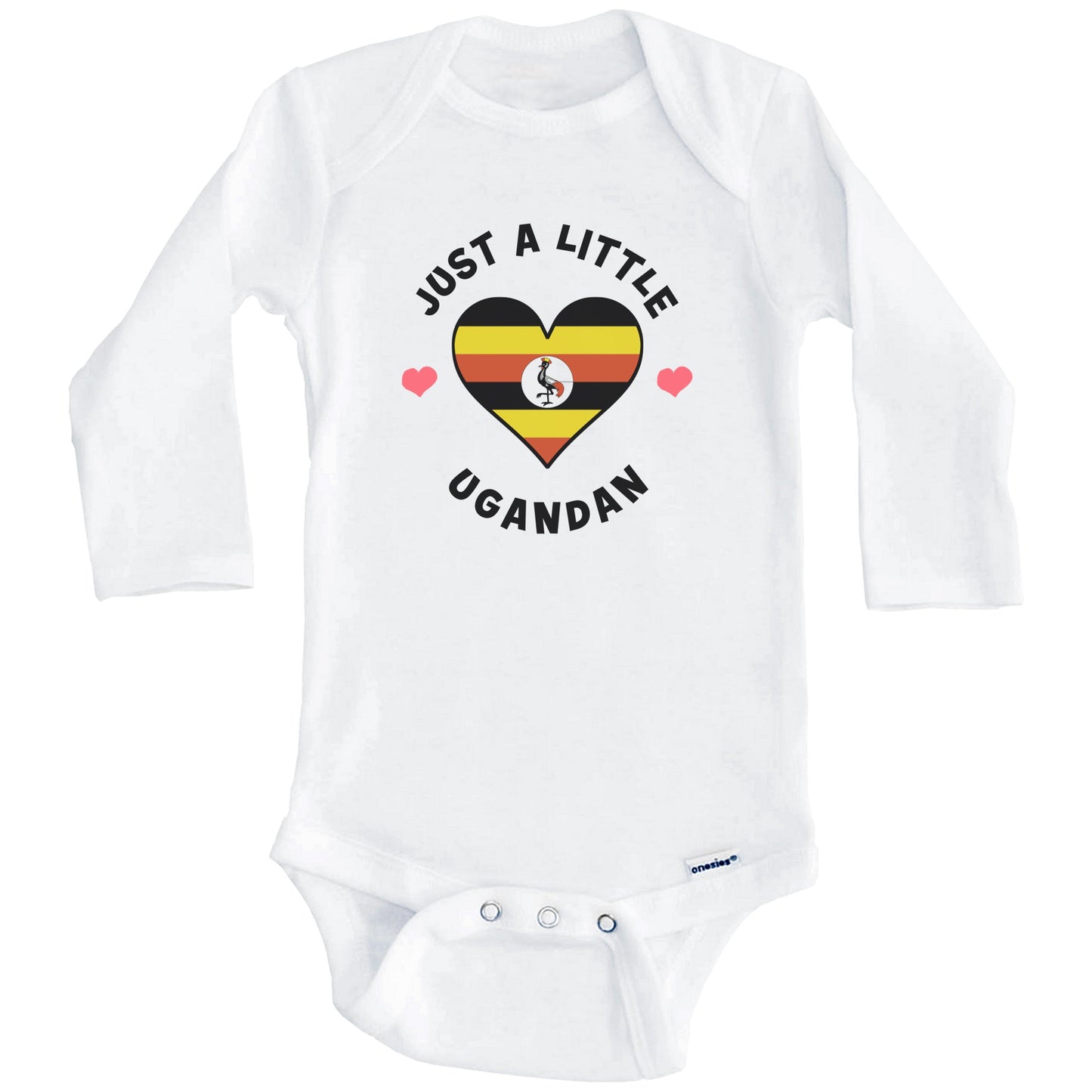 Ugandan Flag Heart Just A Little Ugandan Uganda Baby Bodysuit (Long Sleeves)