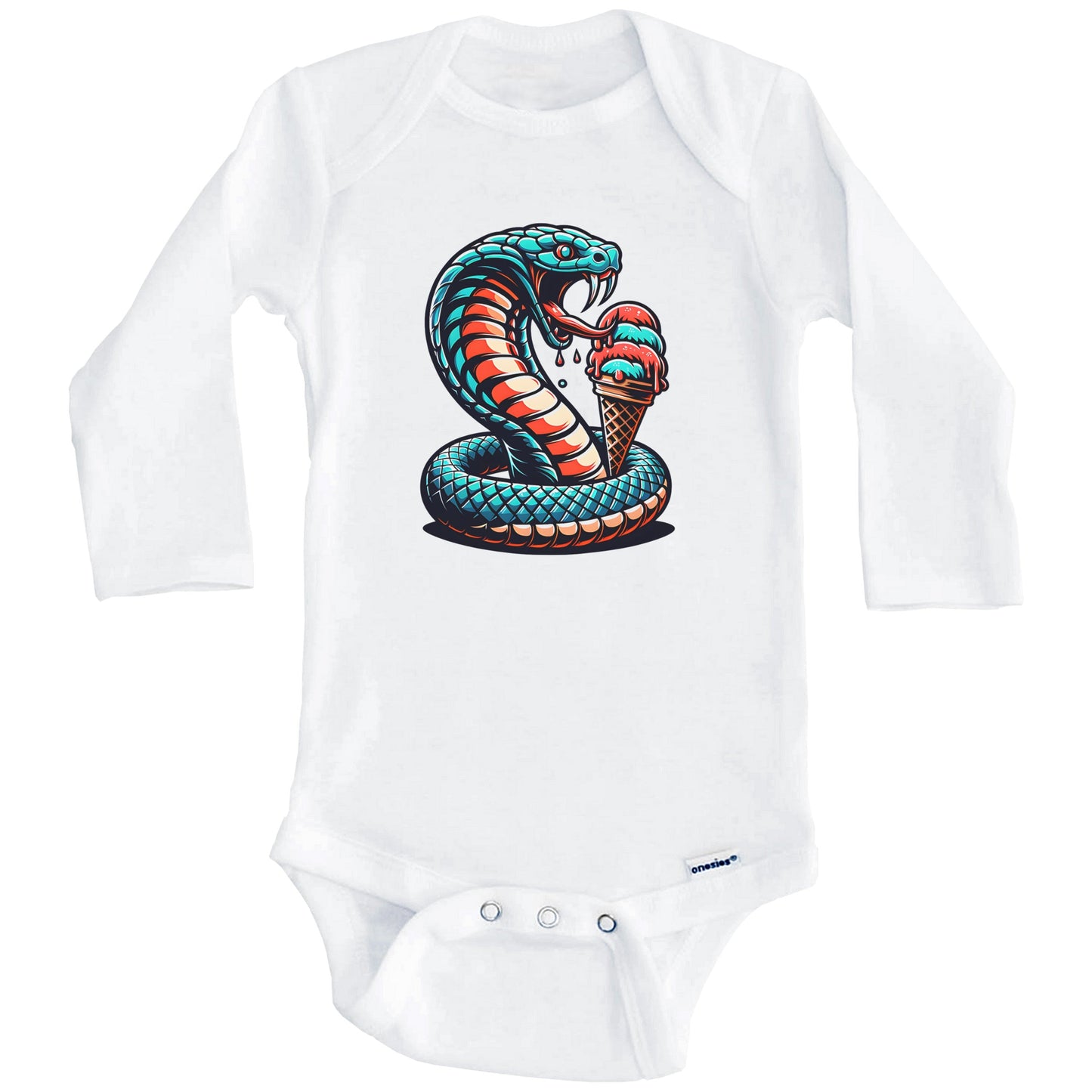 Cobra Snake Eating Ice Cream Funny Cartoon Summer Baby Bodysuit (Long Sleeves)