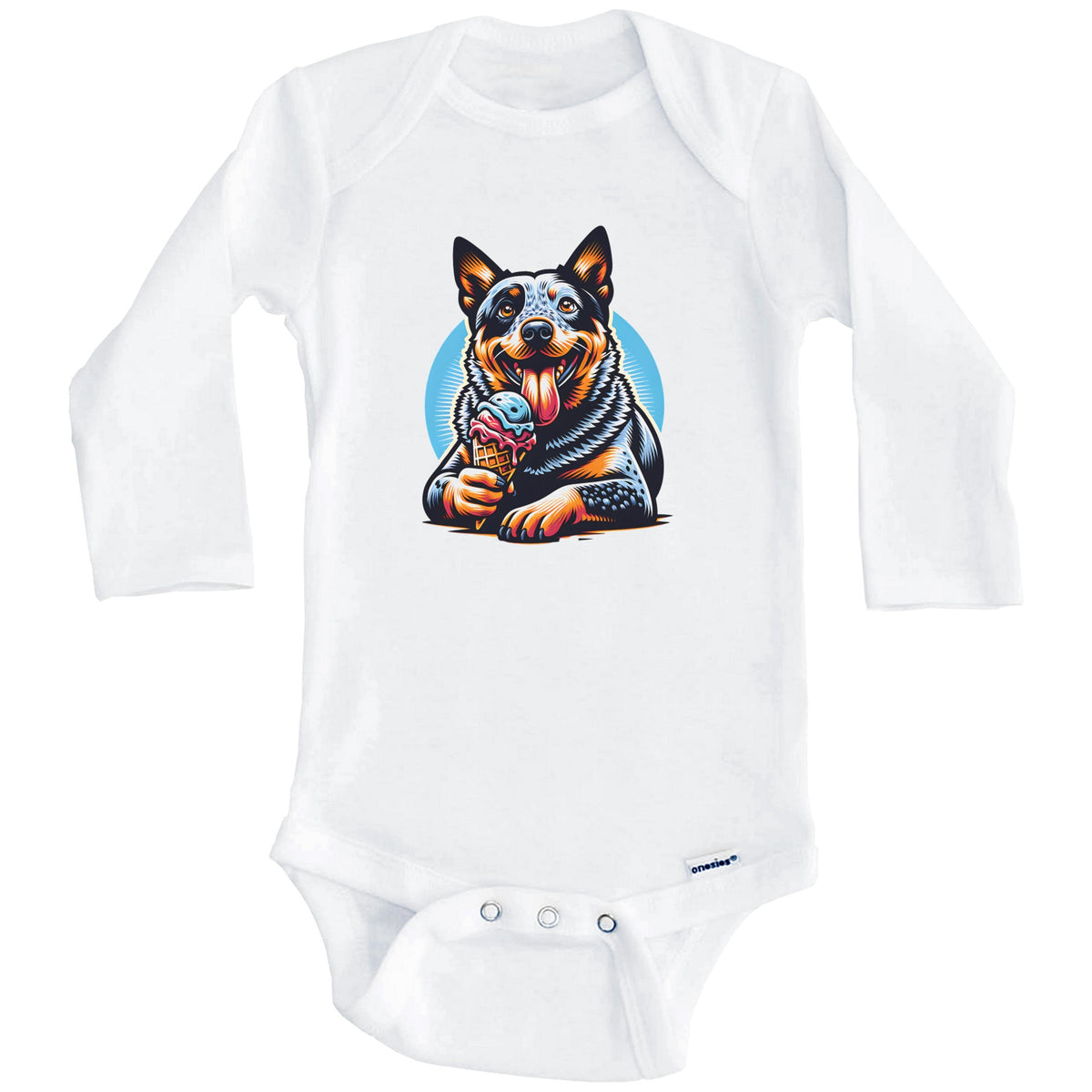 Australian Cattle Dog Eating Ice Cream Cone Cute Dog Baby Bodysuit (Long Sleeves)