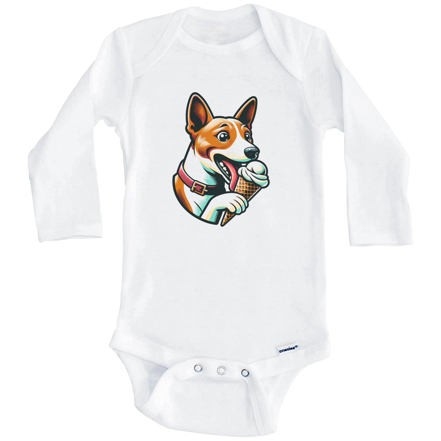 Basenji Eating Ice Cream Cone Cute Dog Baby Bodysuit (Long Sleeves)