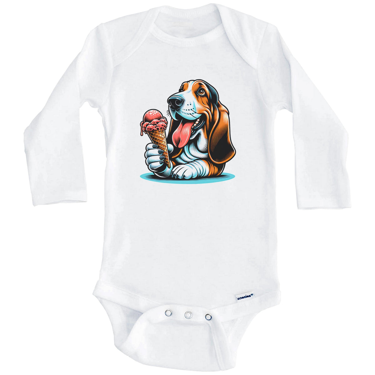 Basset Hound Eating Ice Cream Cone Cute Dog Baby Bodysuit (Long Sleeves)