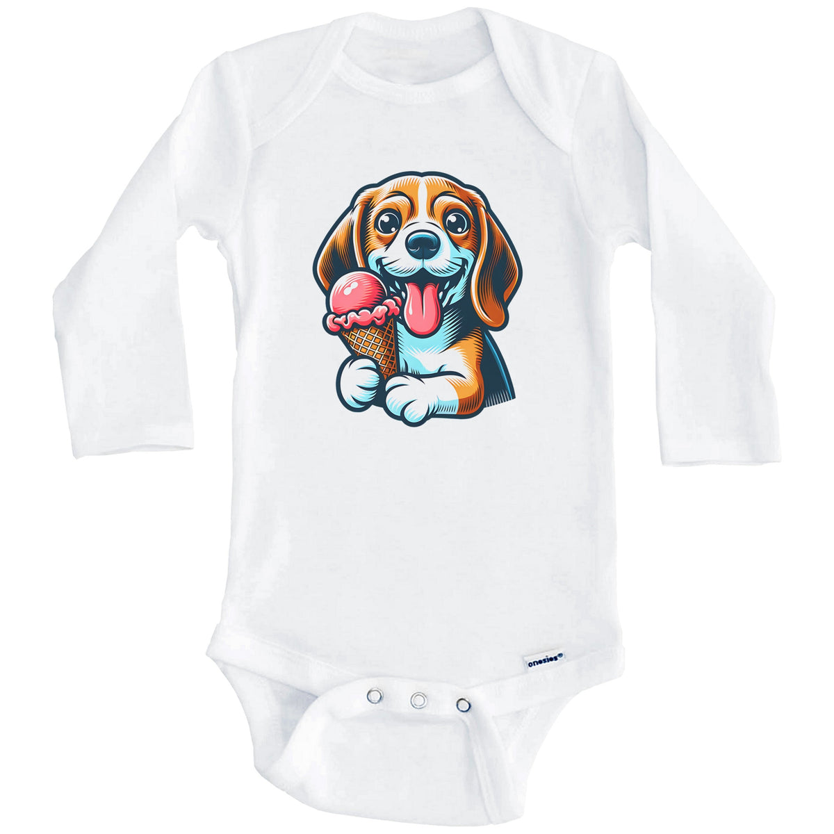 Beagle Eating Ice Cream Cone Cute Dog Baby Bodysuit (Long Sleeves)
