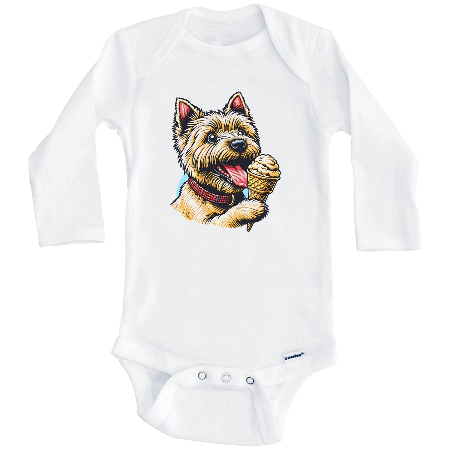 Cairn Terrier Eating Ice Cream Cone Cute Dog Baby Bodysuit (Long Sleeves)