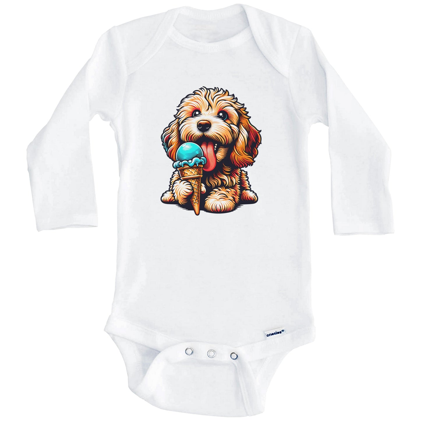 Cockapoo Eating Ice Cream Cone Cute Dog Baby Bodysuit (Long Sleeves)