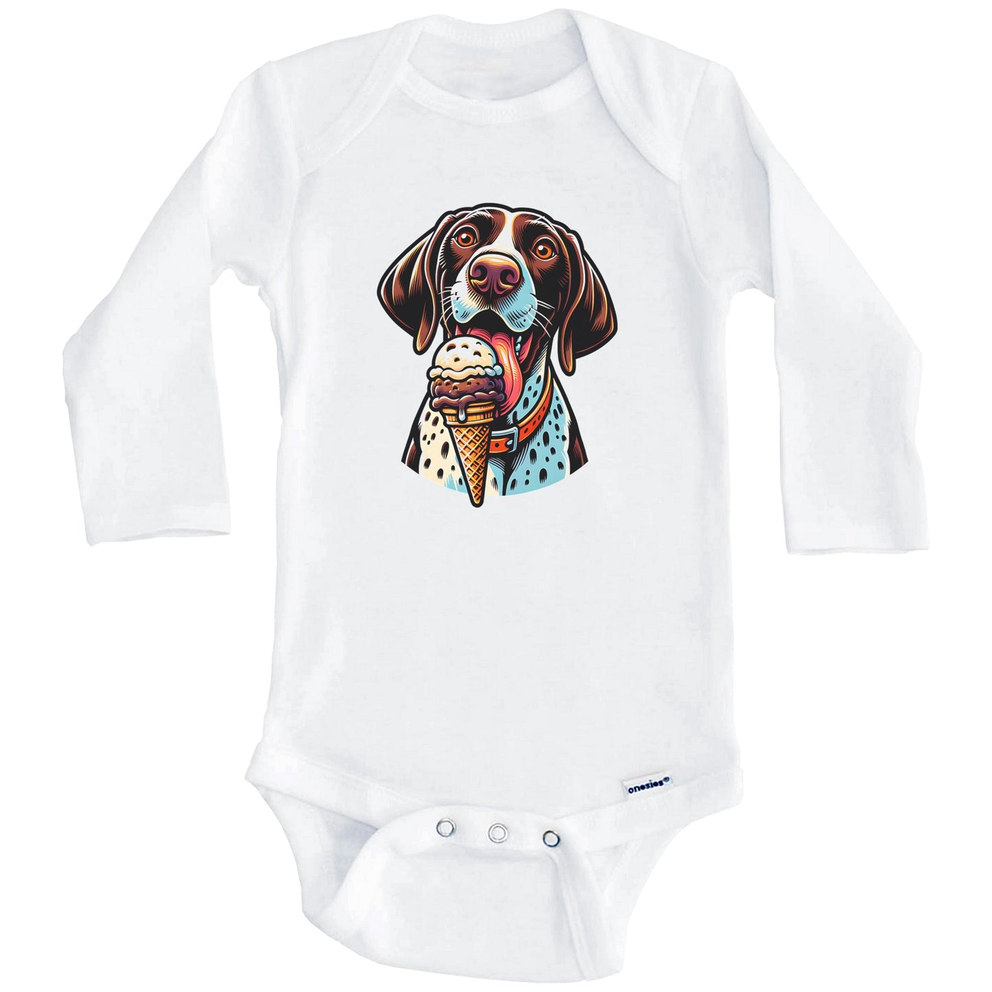 German Shorthaired Pointer Eating Ice Cream Cone Cute Dog Baby Bodysuit (Long Sleeves)