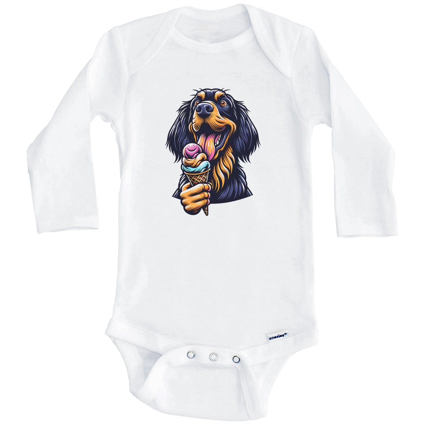 Gordon Setter Eating Ice Cream Cone Cute Dog Baby Bodysuit (Long Sleeves)