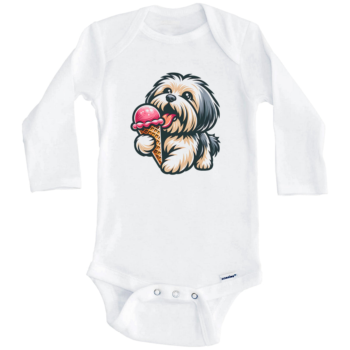 Havanese Eating Ice Cream Cone Cute Dog Baby Bodysuit (Long Sleeves)