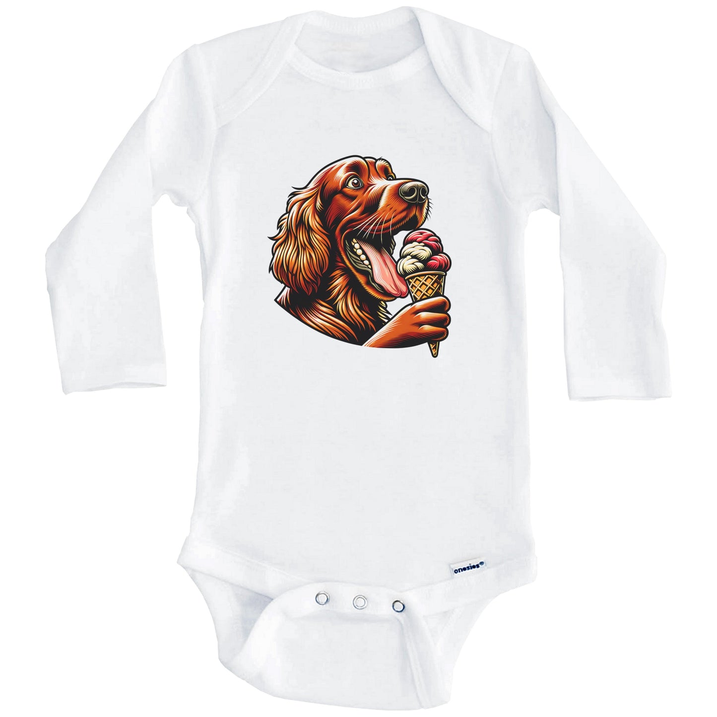 Irish Setter Eating Ice Cream Cone Cute Dog Baby Bodysuit (Long Sleeves)