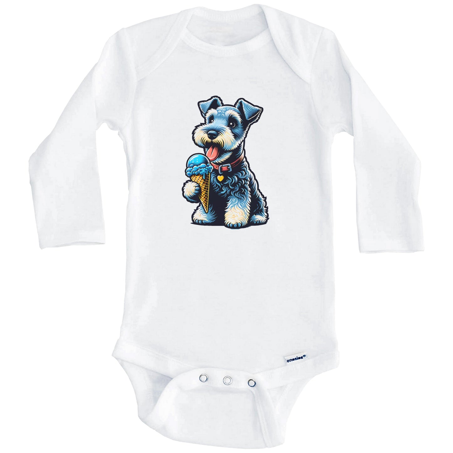 Kerry Blue Terrier Eating Ice Cream Cone Cute Dog Baby Bodysuit (Long Sleeves)