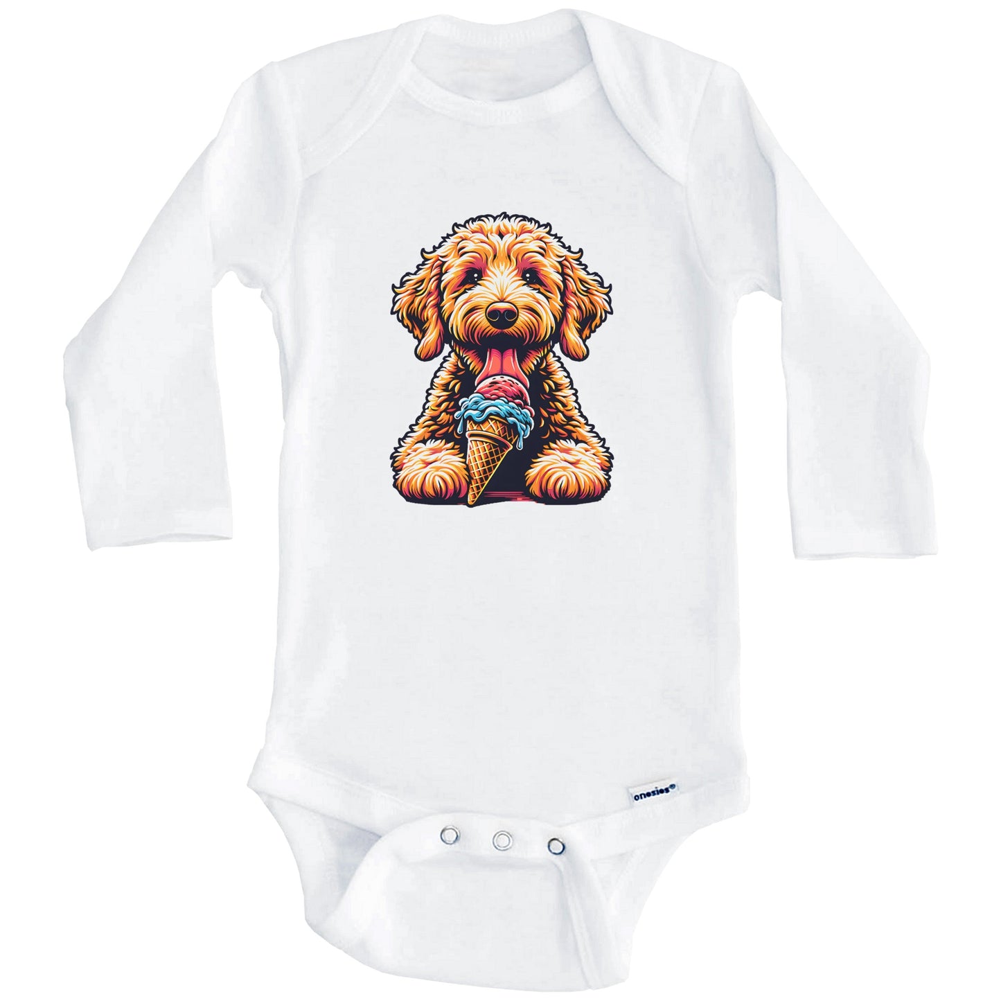 Labradoodle Eating Ice Cream Cone Cute Dog Baby Bodysuit (Long Sleeves)