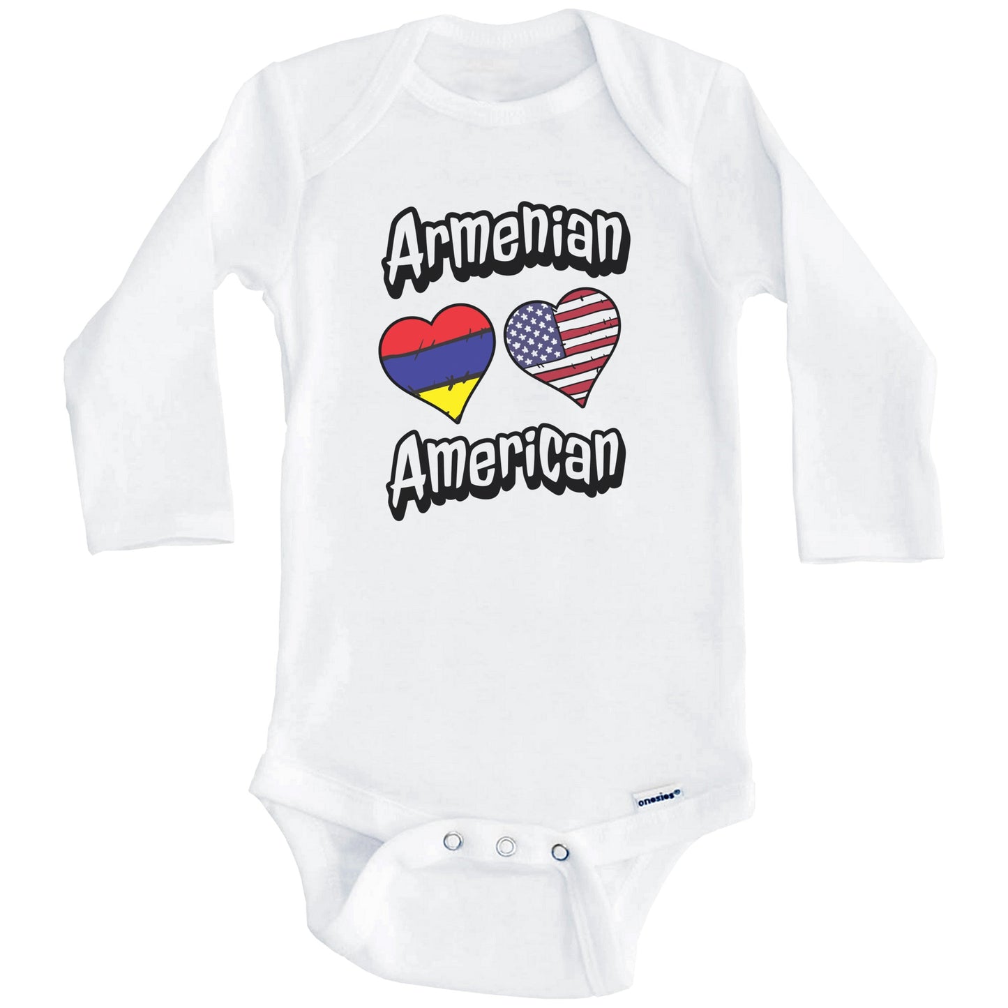 Armenian American Flag Hearts Combo Armenia Baby Bodysuit (Long Sleeves)
