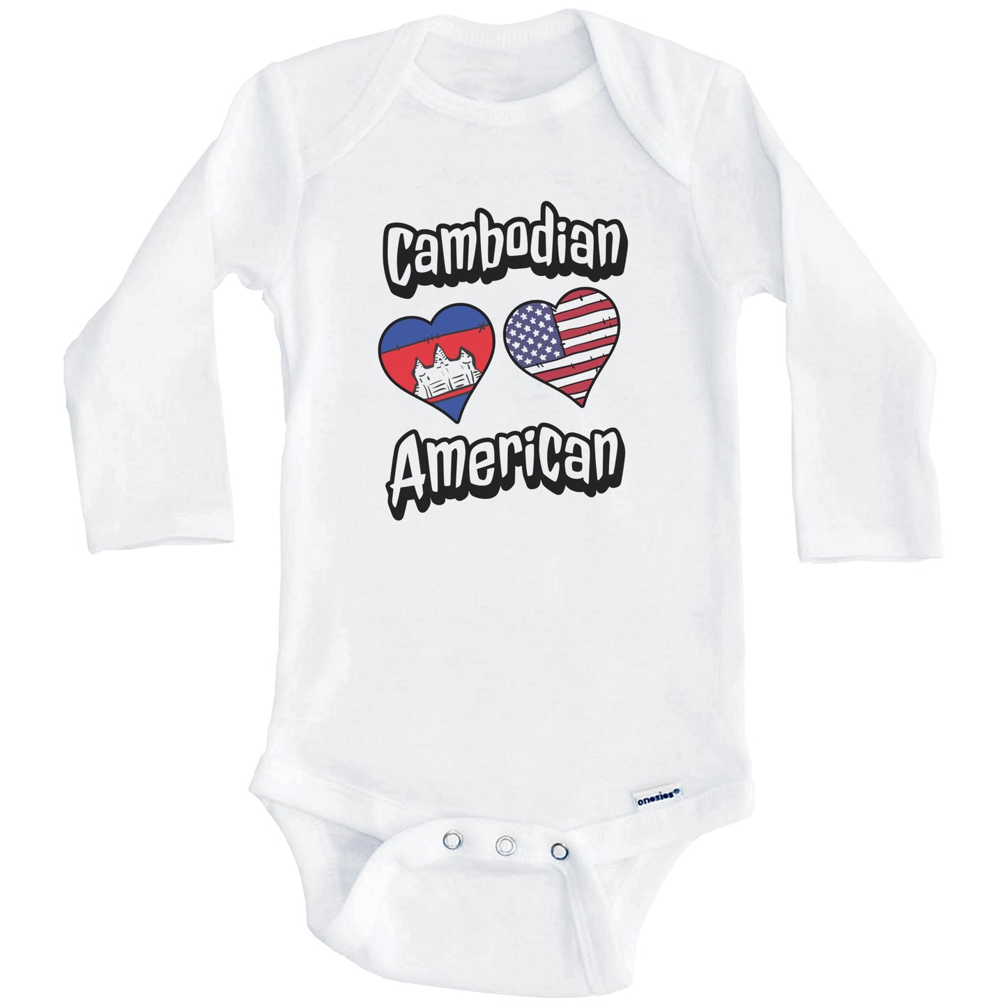 Cambodian American Flag Hearts Combo Cambodia Baby Bodysuit (Long Sleeves)