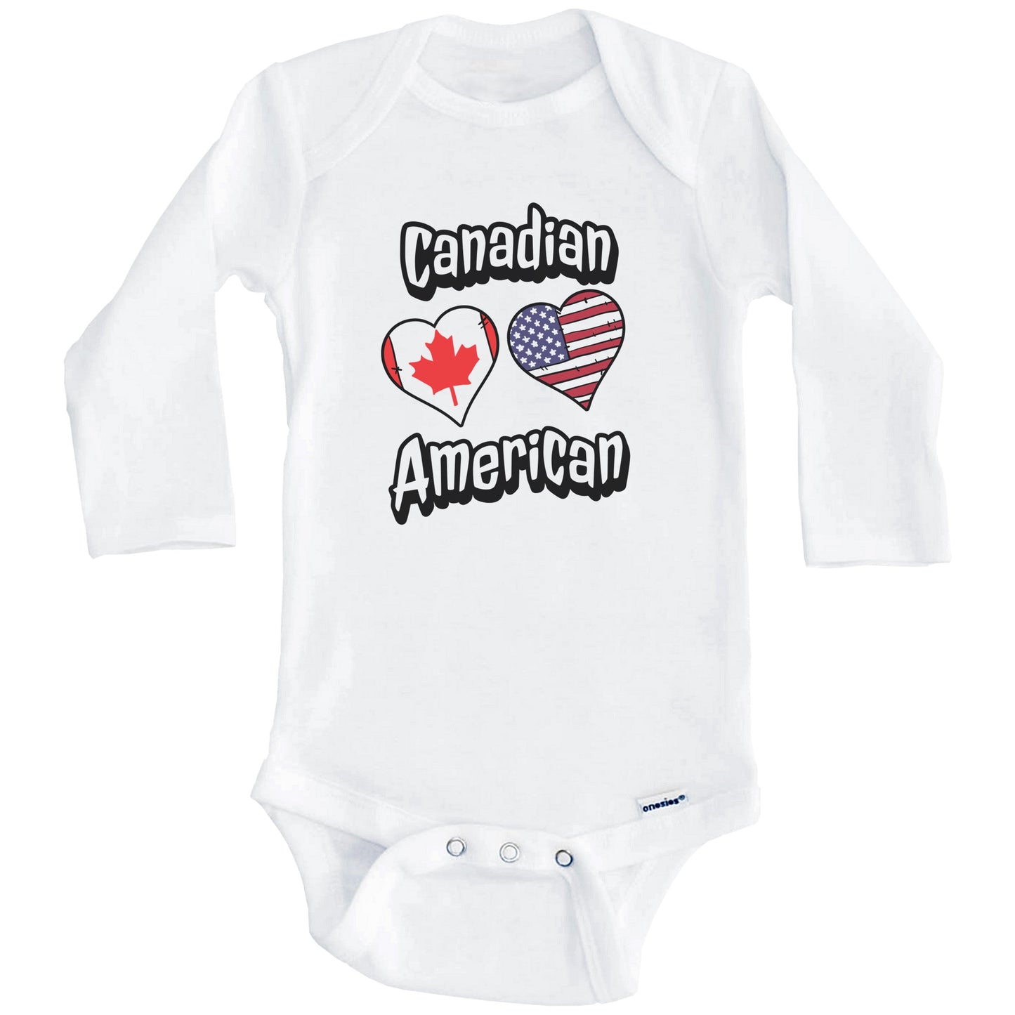 Canadian American Flag Hearts Combo Canada Baby Bodysuit (Long Sleeves)
