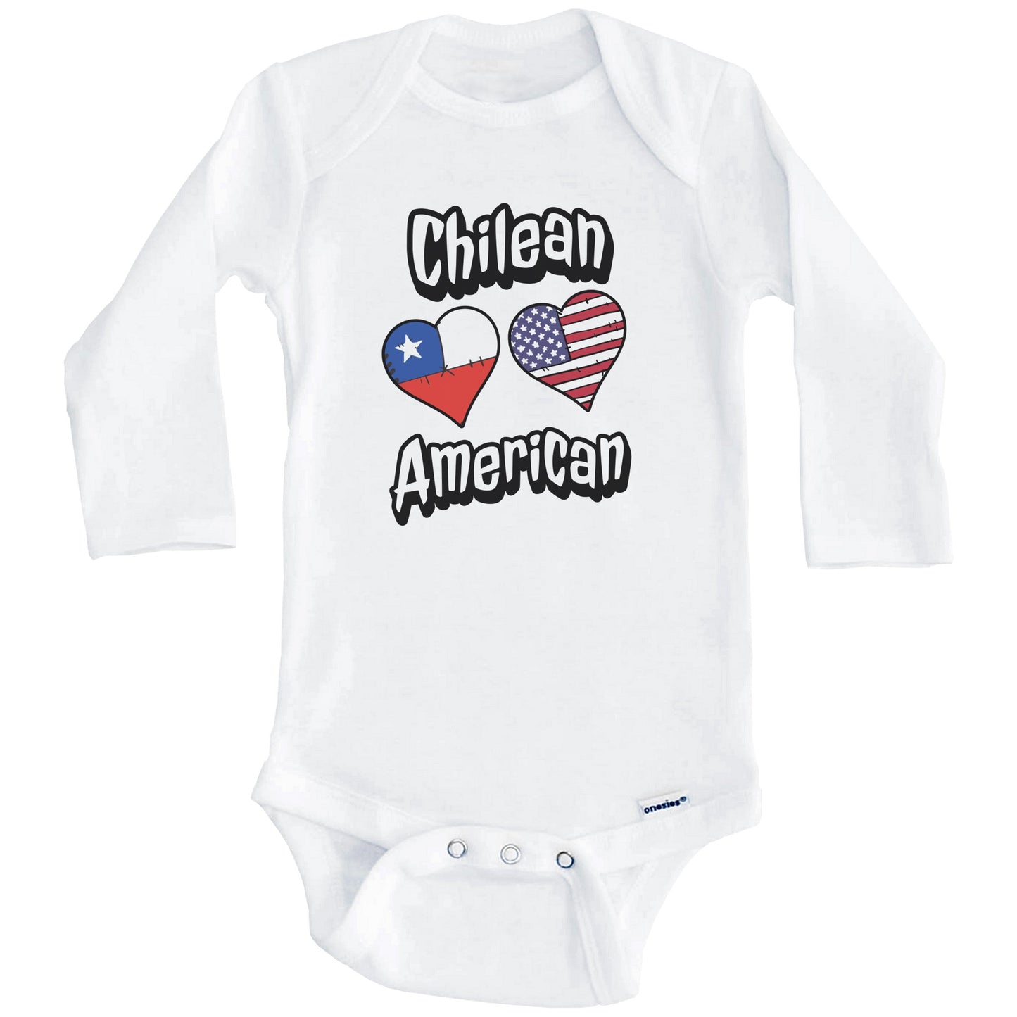 Chilean American Flag Hearts Combo Chile Baby Bodysuit (Long Sleeves)
