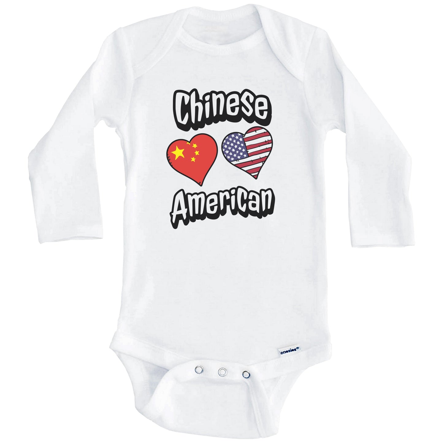 Chinese American Flag Hearts Combo China Baby Bodysuit (Long Sleeves)