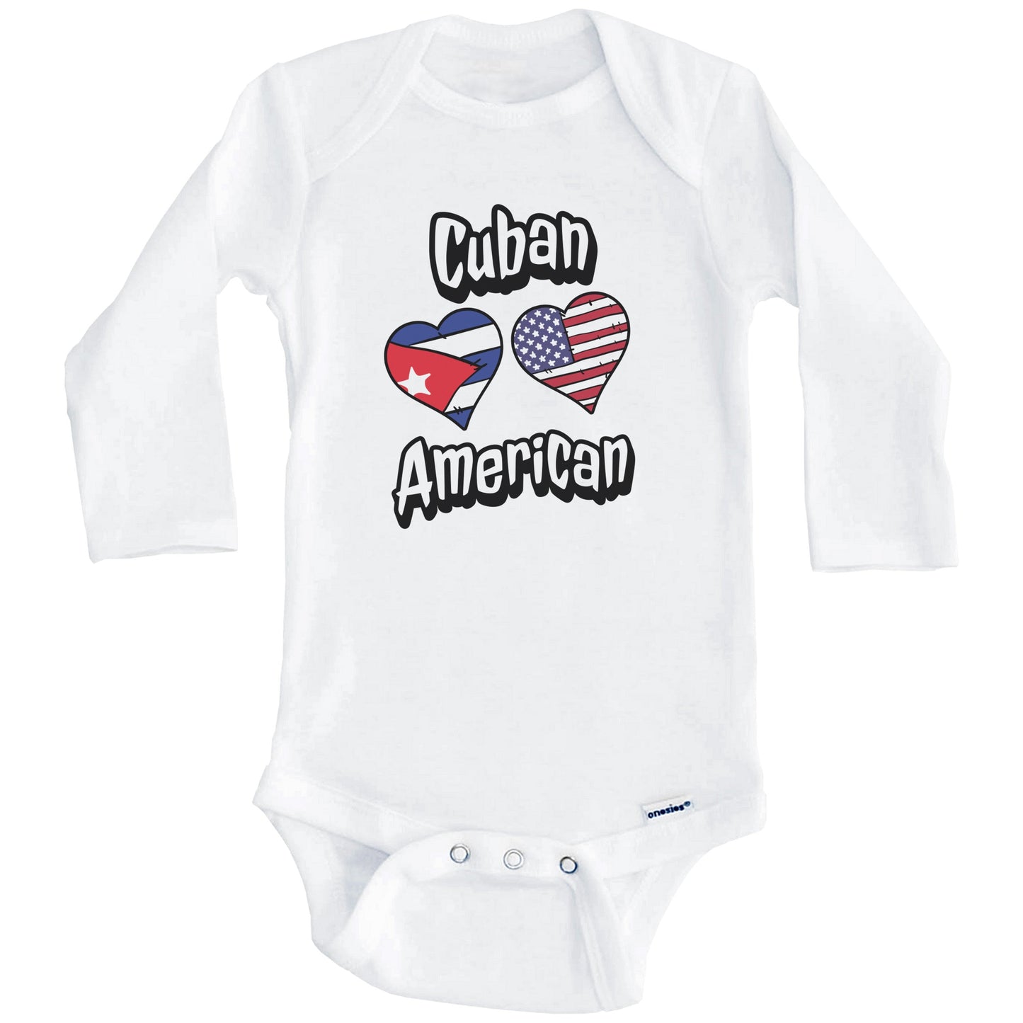 Cuban American Flag Hearts Combo Cuba Baby Bodysuit (Long Sleeves)