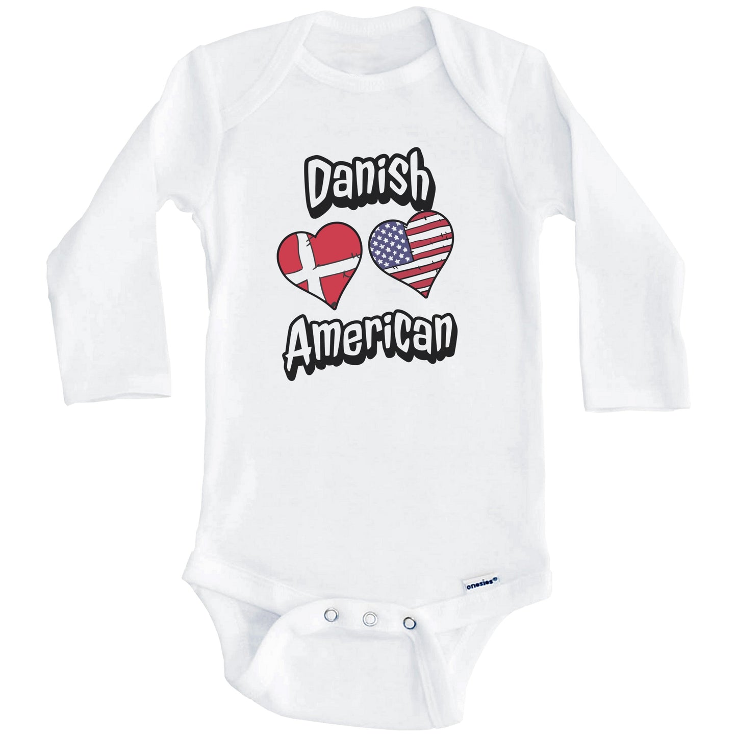 Danish American Flag Hearts Combo Denmark Baby Bodysuit (Long Sleeves)