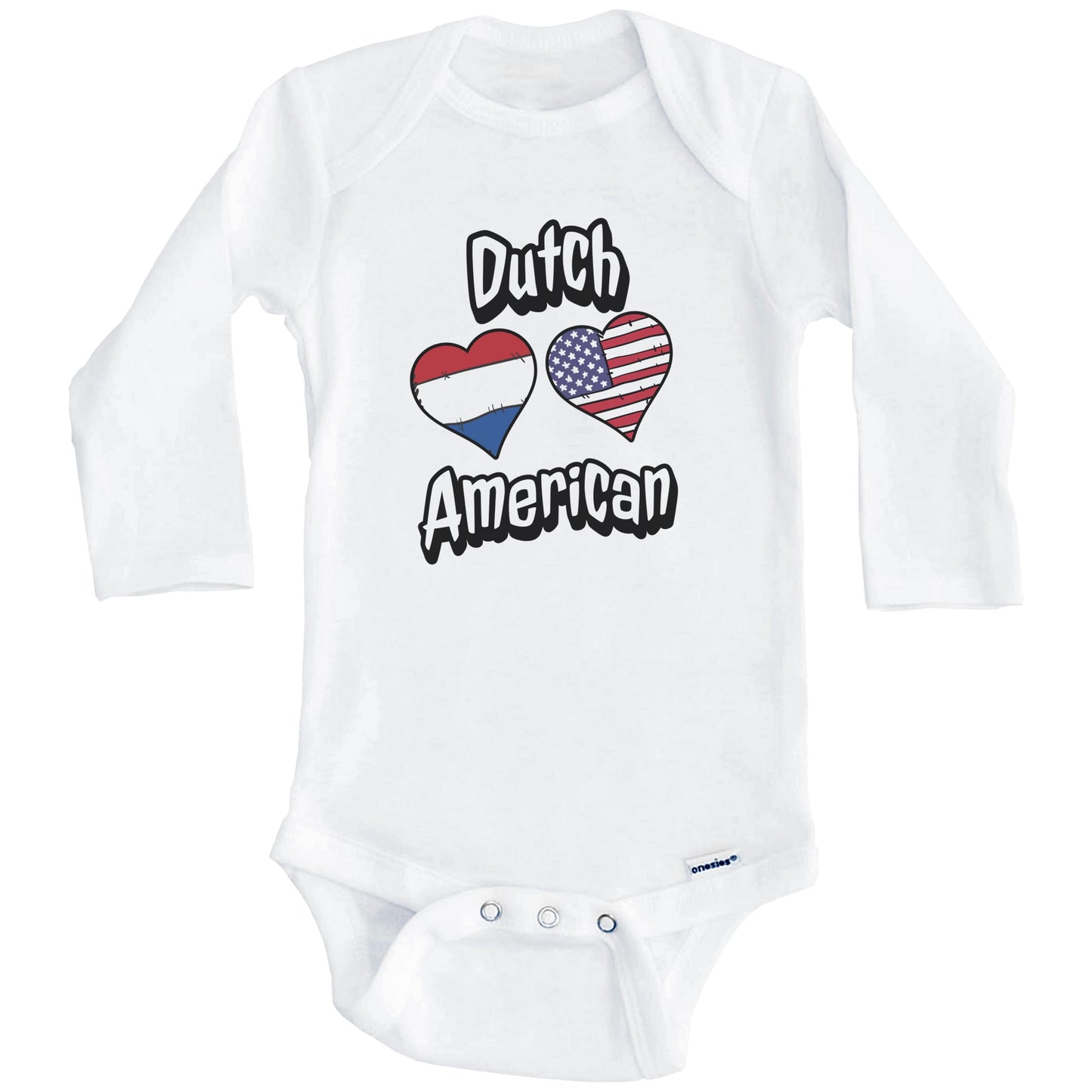 Dutch American Flag Hearts Combo Netherlands Baby Bodysuit (Long Sleeves)