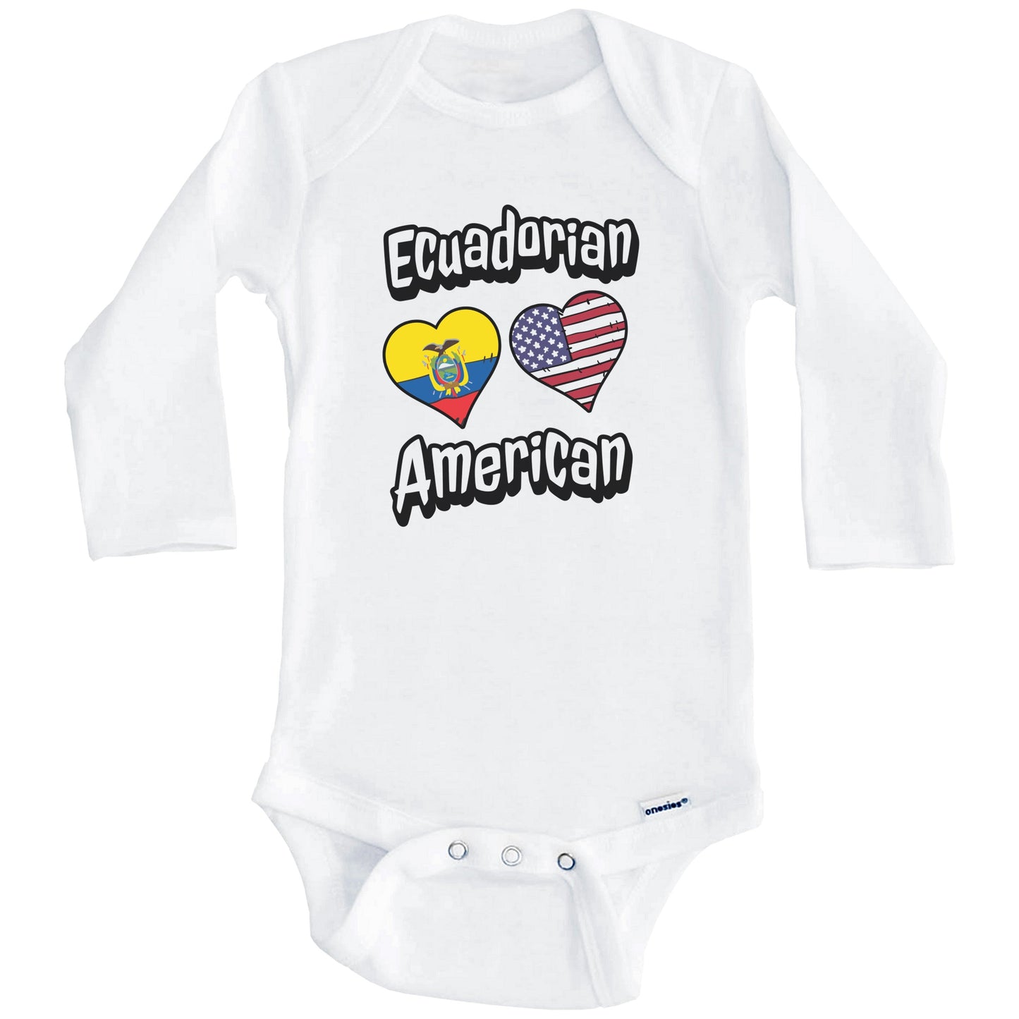 Ecuadorian American Flag Hearts Combo Ecuador Baby Bodysuit (Long Sleeves)