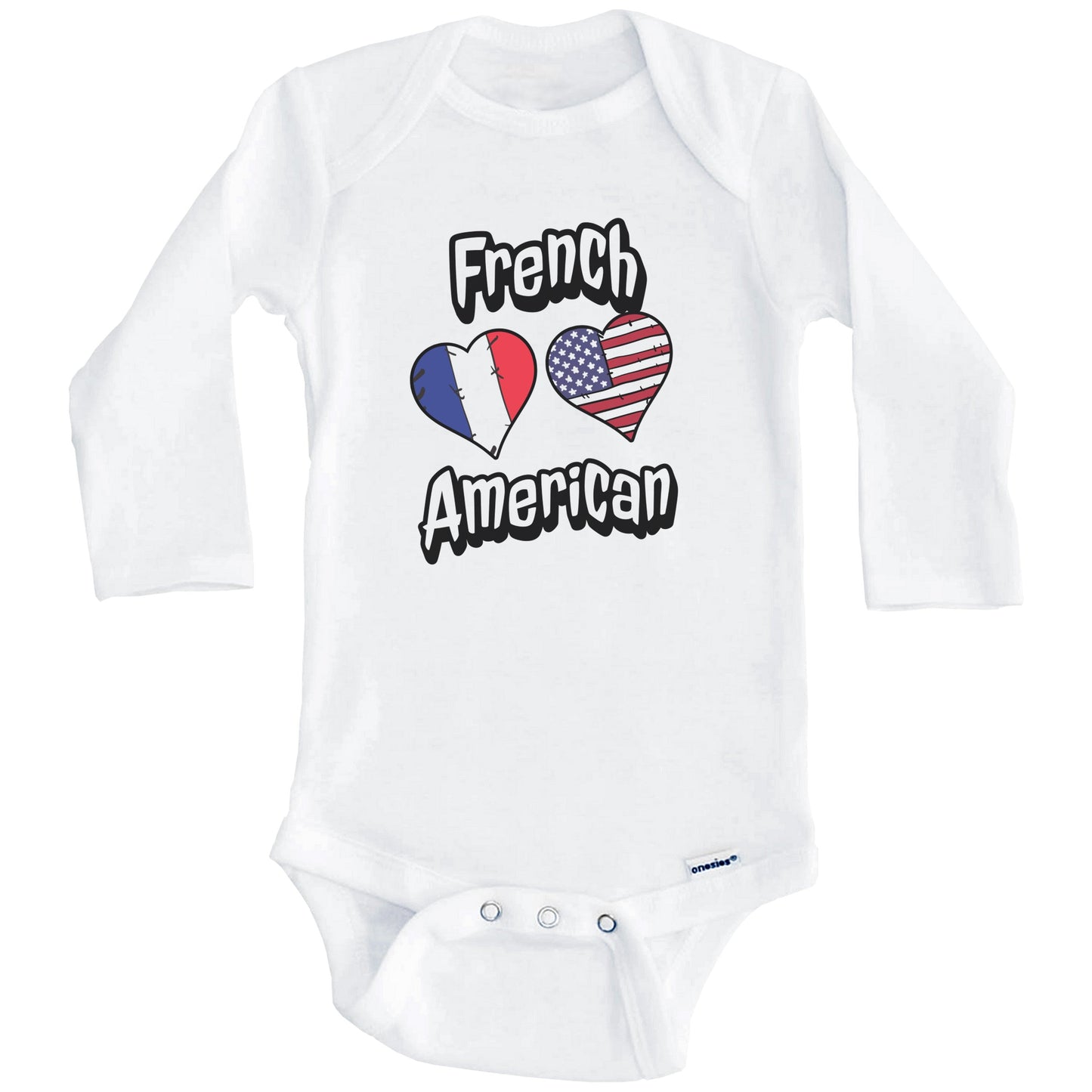 French American Flag Hearts Combo France Baby Bodysuit (Long Sleeves)