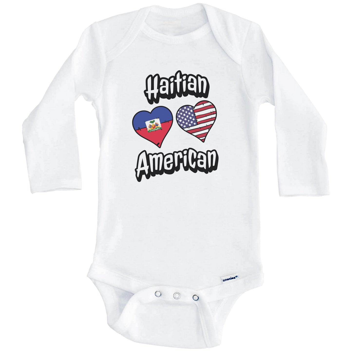 Haitian American Flag Hearts Combo Haiti Baby Bodysuit (Long Sleeves)