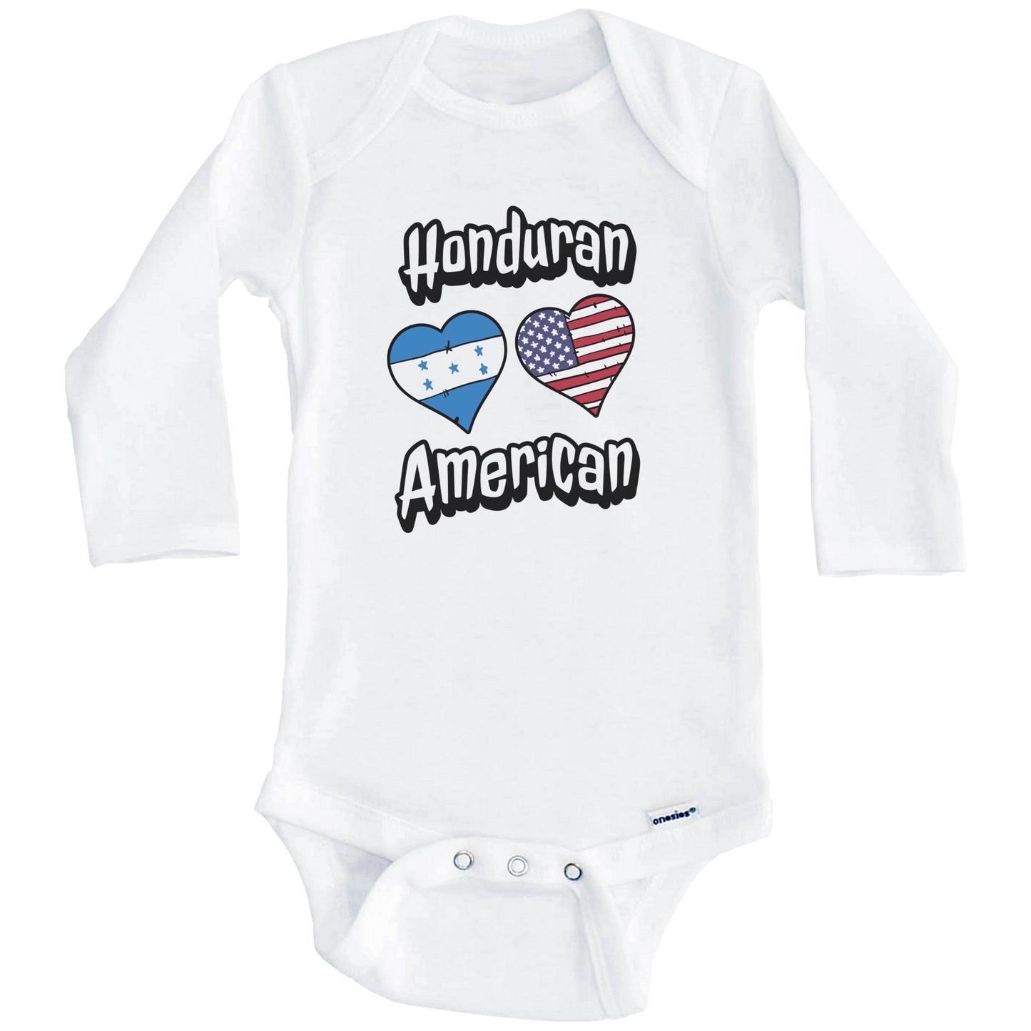 Honduran American Flag Hearts Combo Honduras Baby Bodysuit (Long Sleeves)