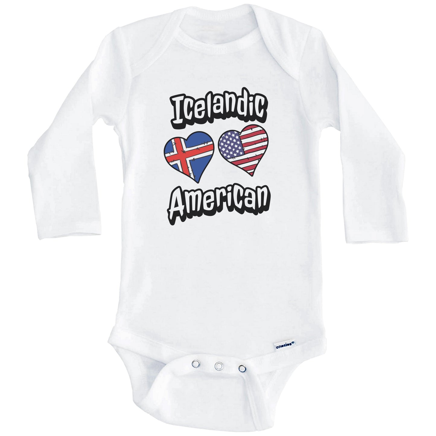 Icelandic American Flag Hearts Combo Iceland Baby Bodysuit (Long Sleeves)