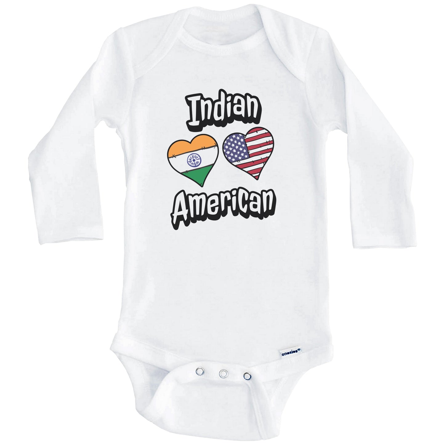 Indian American Flag Hearts Combo India Baby Bodysuit (Long Sleeves)