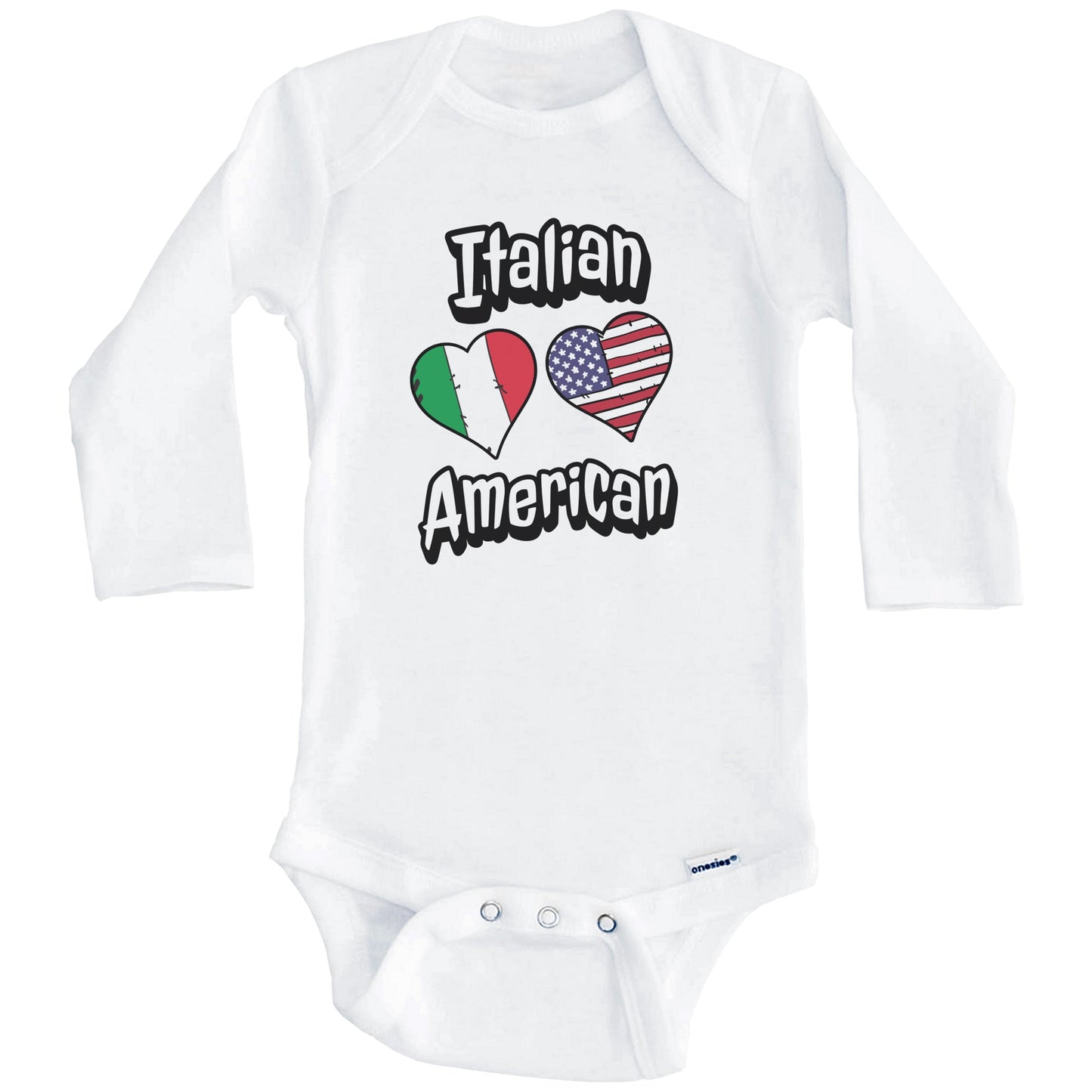 Italian American Flag Hearts Combo Italy Baby Bodysuit (Long Sleeves)