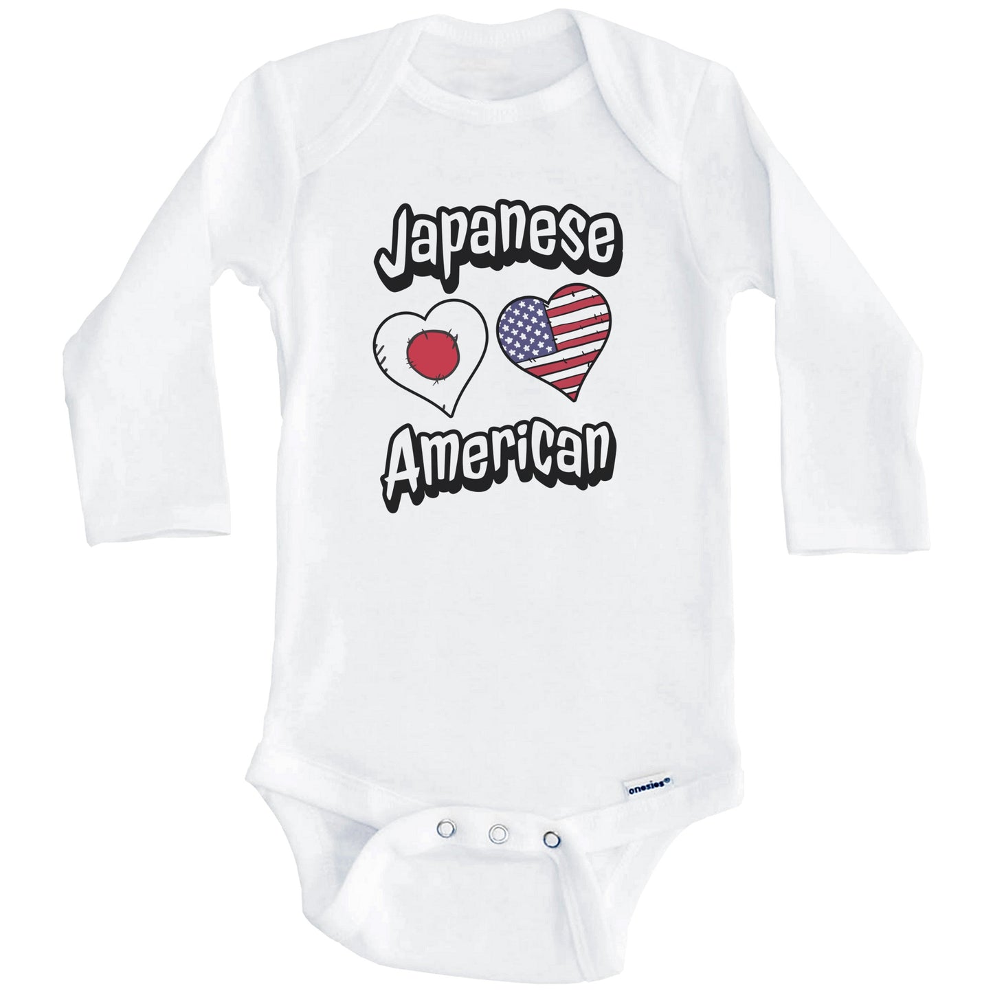 Japanese American Flag Hearts Combo Japan Baby Bodysuit (Long Sleeves)