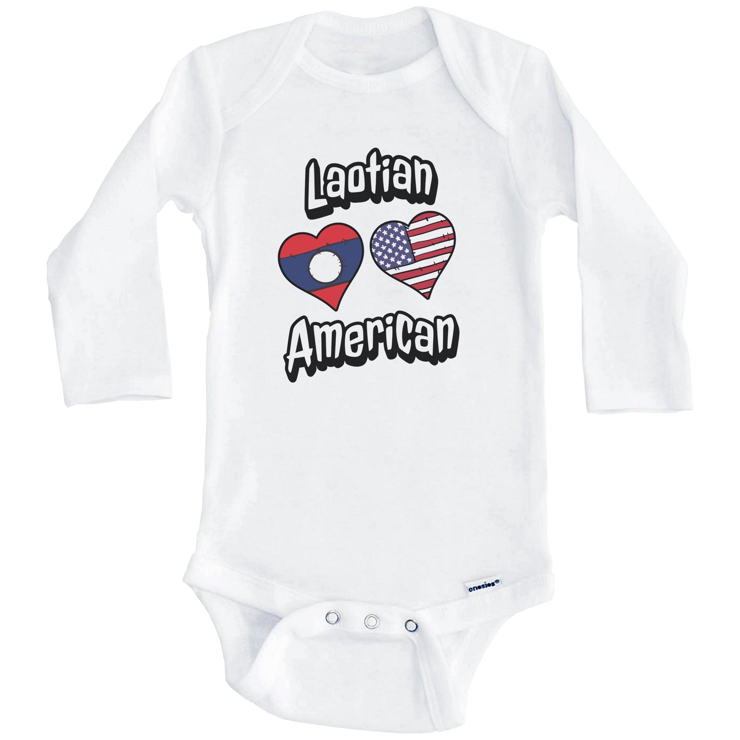 Laotian American Flag Hearts Combo Laos Baby Bodysuit (Long Sleeves)