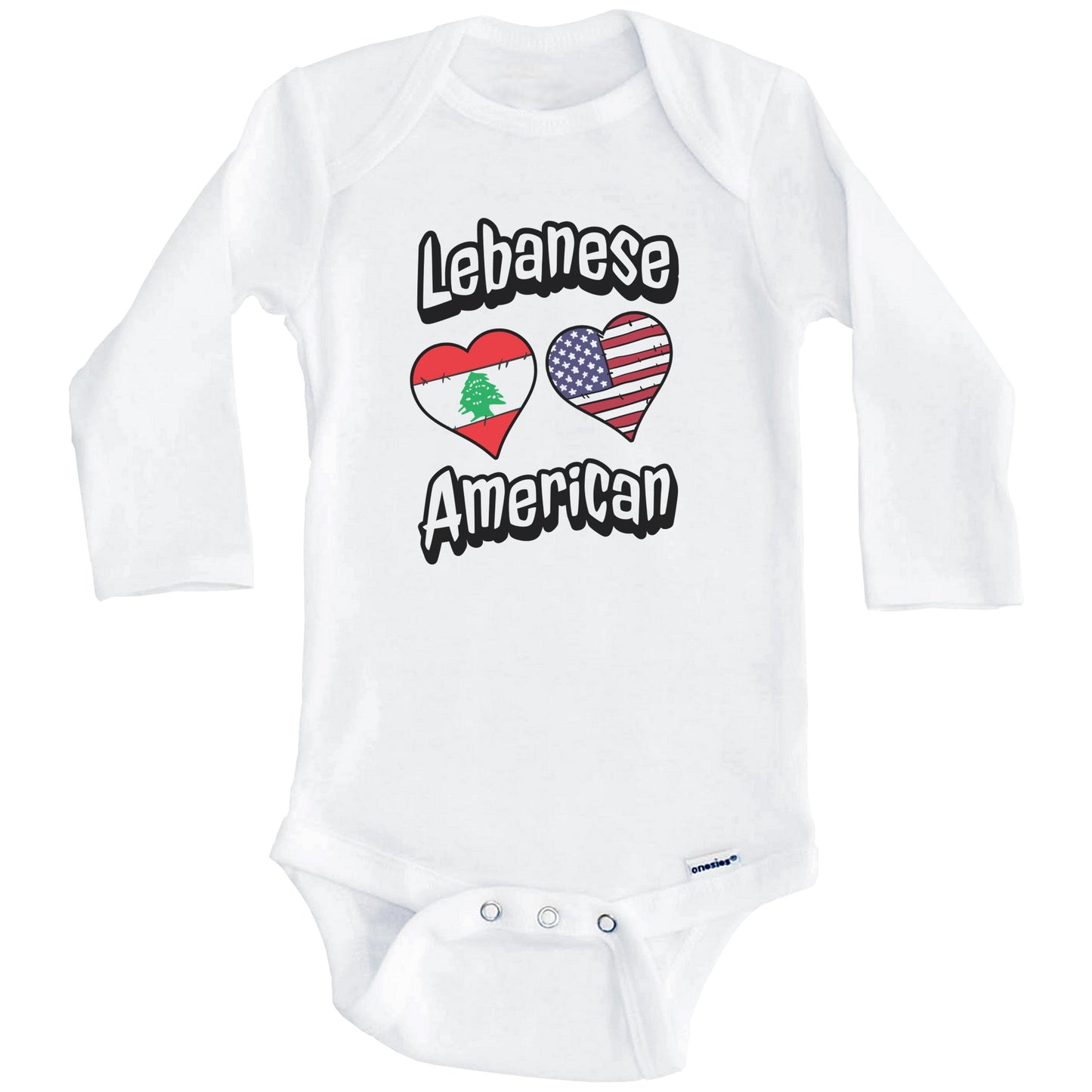 Lebanese American Flag Hearts Combo Lebanon Baby Bodysuit (Long Sleeves)