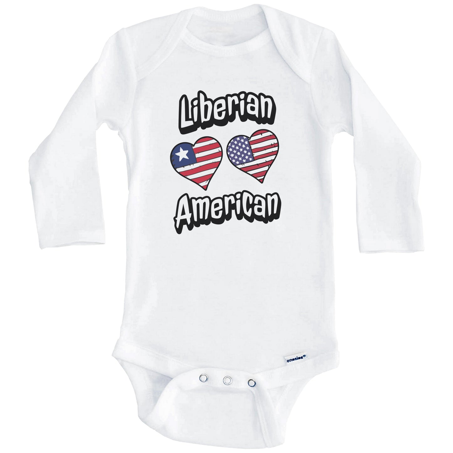Liberian American Flag Hearts Combo Liberia Baby Bodysuit (Long Sleeves)