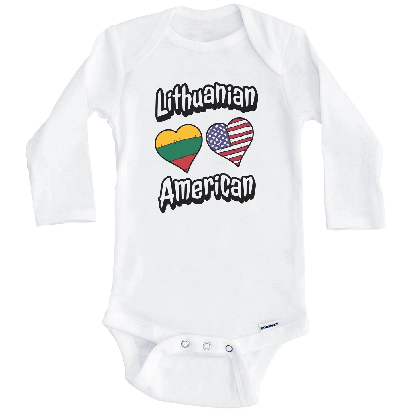 Lithuanian American Flag Hearts Combo Lithuania Baby Bodysuit (Long Sleeves)