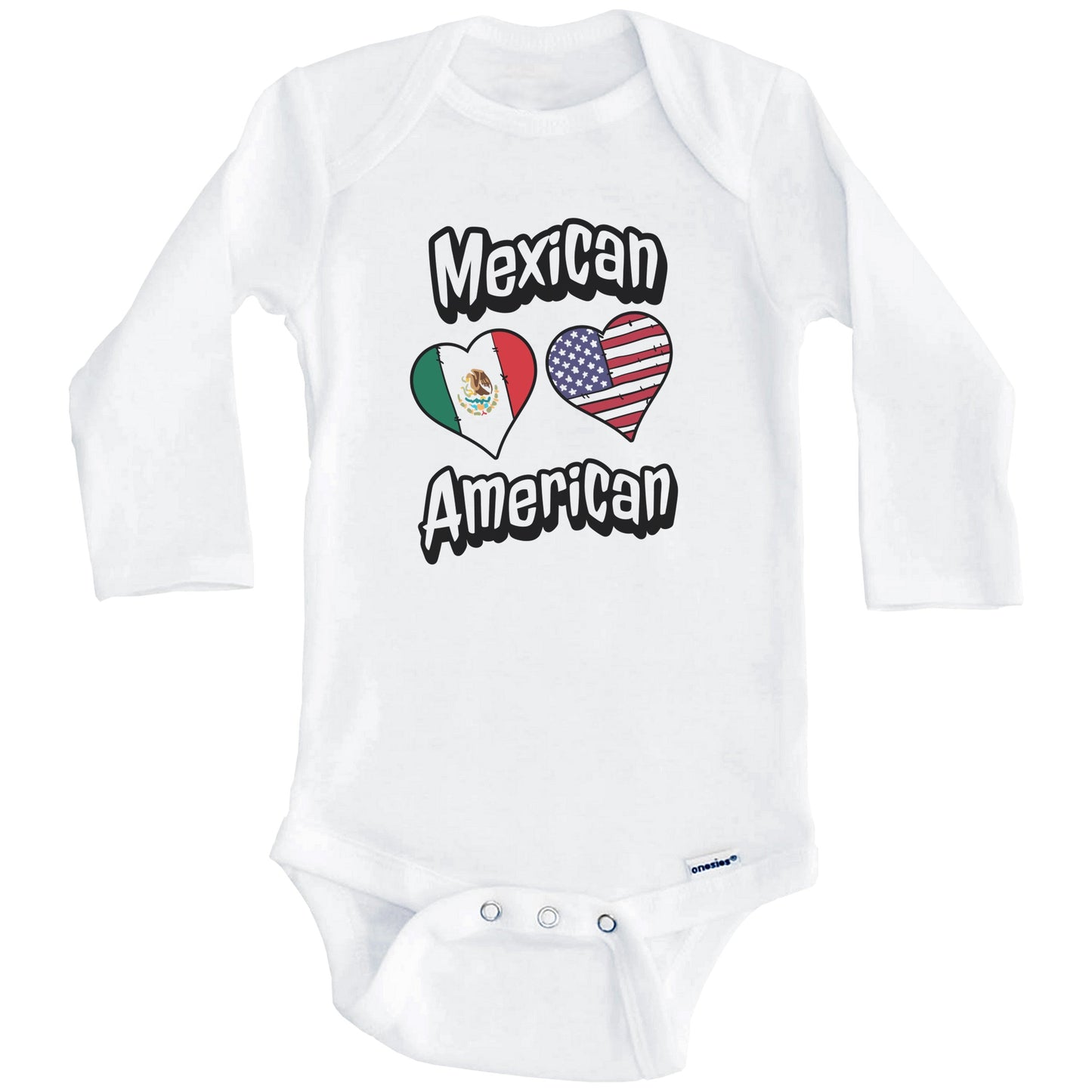 Mexican American Flag Hearts Combo Mexico Baby Bodysuit (Long Sleeves)