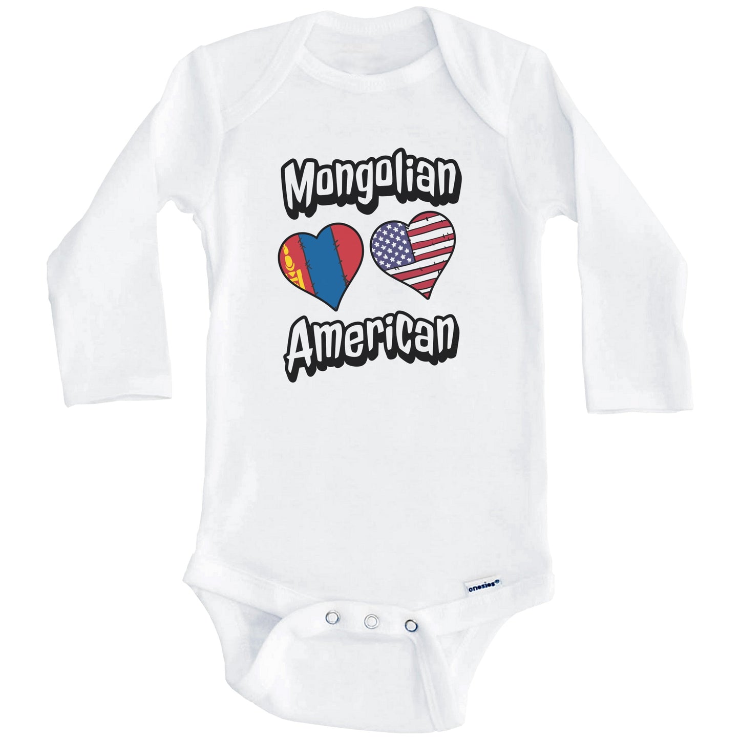 Mongolian American Flag Hearts Combo Mongolia Baby Bodysuit (Long Sleeves)